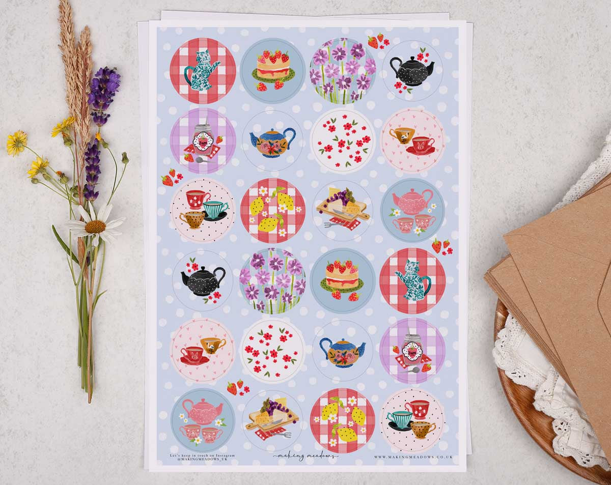 Tea Party Sticker Sheet. Decorative Stickers designed by Making Meadows