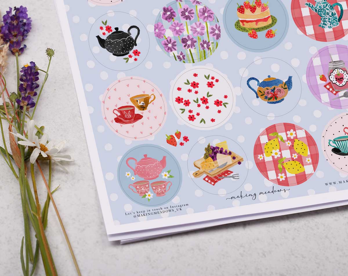 Tea Party Sticker Sheet. Decorative Stickers designed by Making Meadows