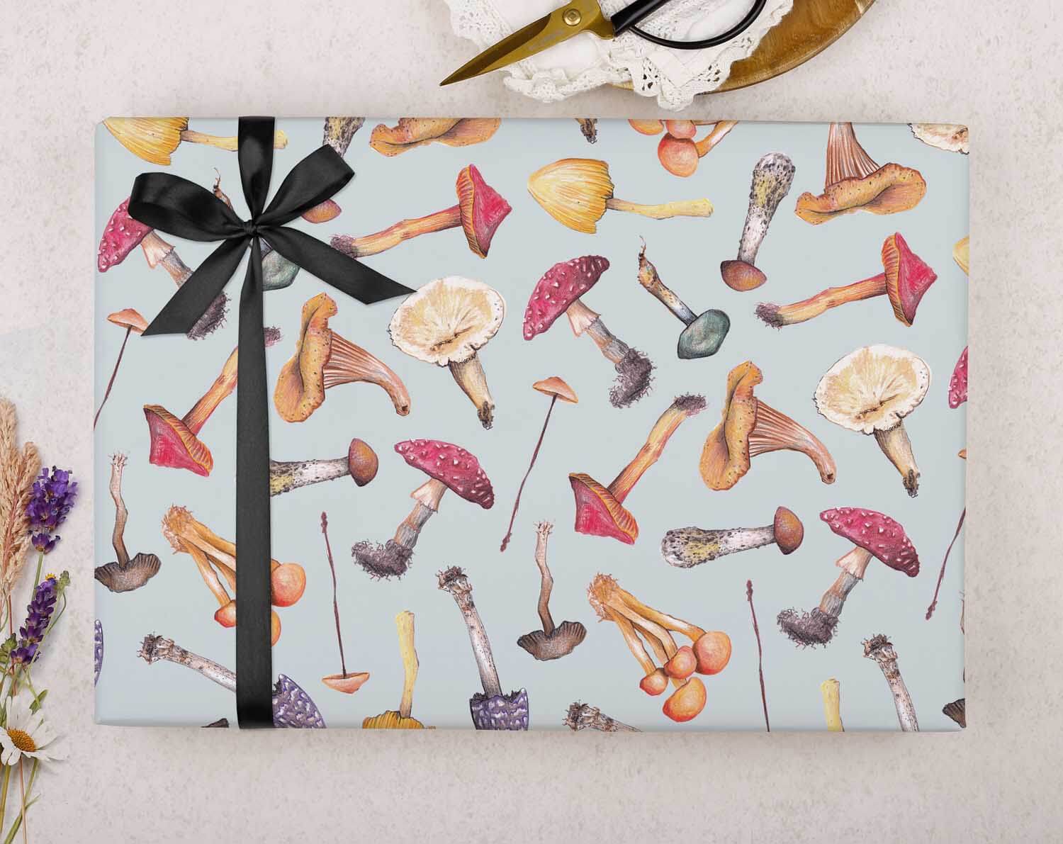 Teal Mushroom Wrapping Paper. Wrapping Paper designed by Making Meadows