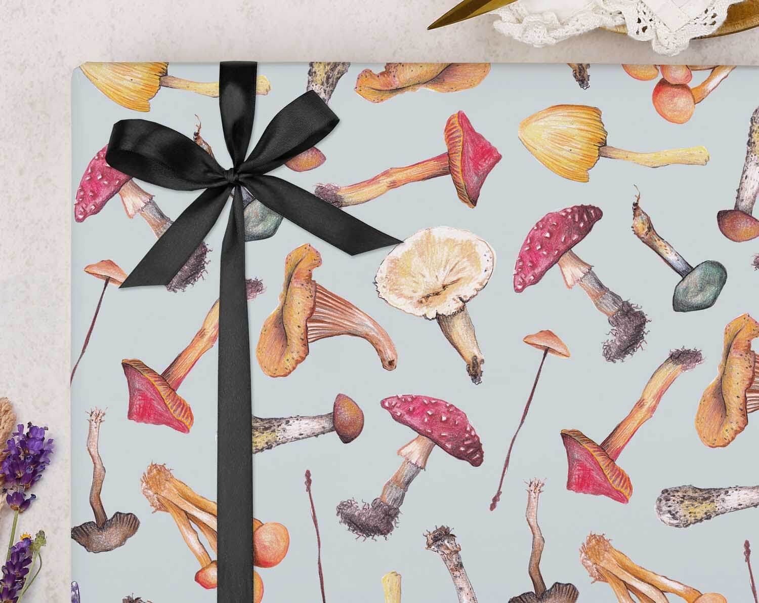 Teal Mushroom Wrapping Paper. Wrapping Paper designed by Making Meadows