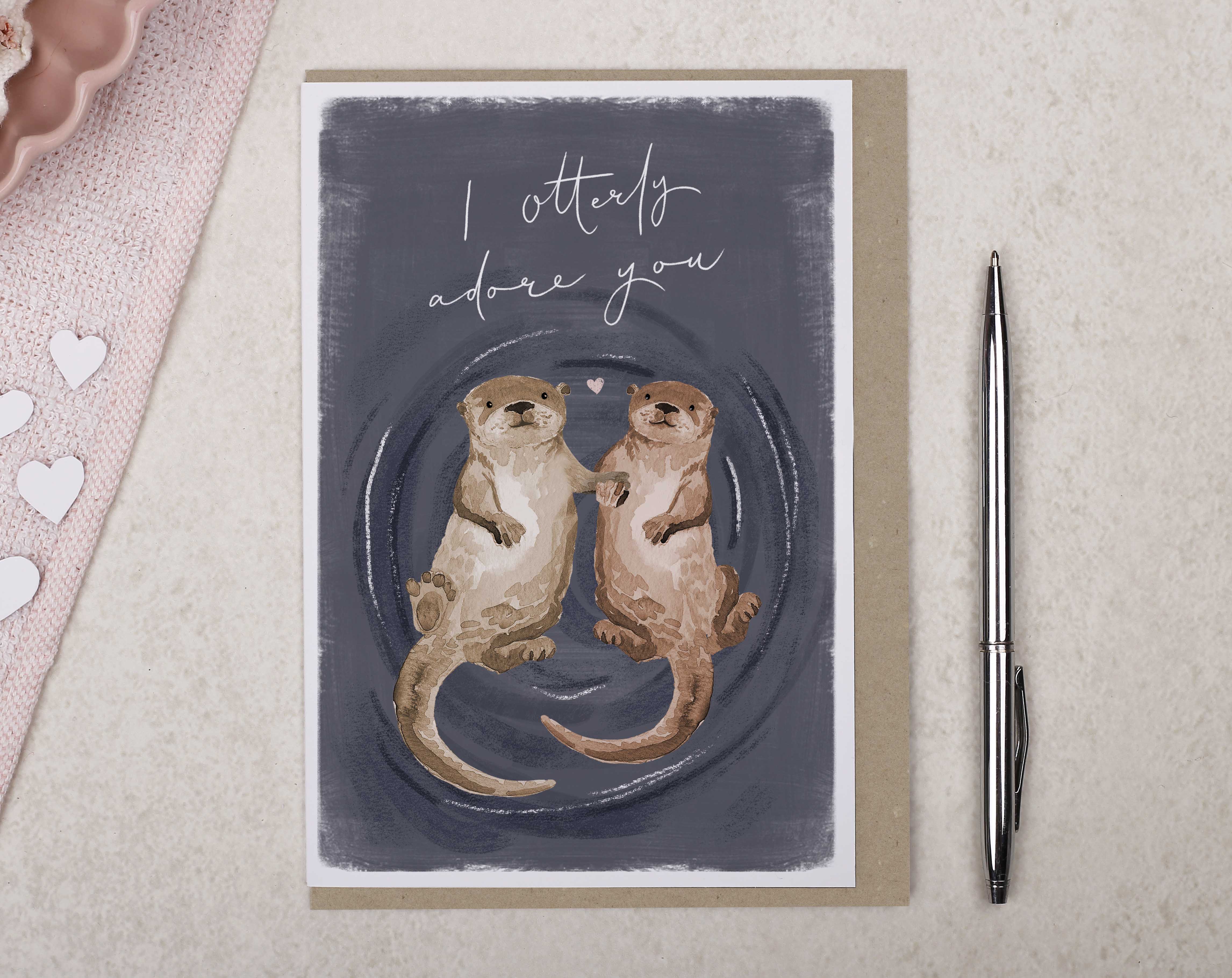 Otters Holding Hands Valentine Card. Greeting & Note Cards designed by Making Meadows