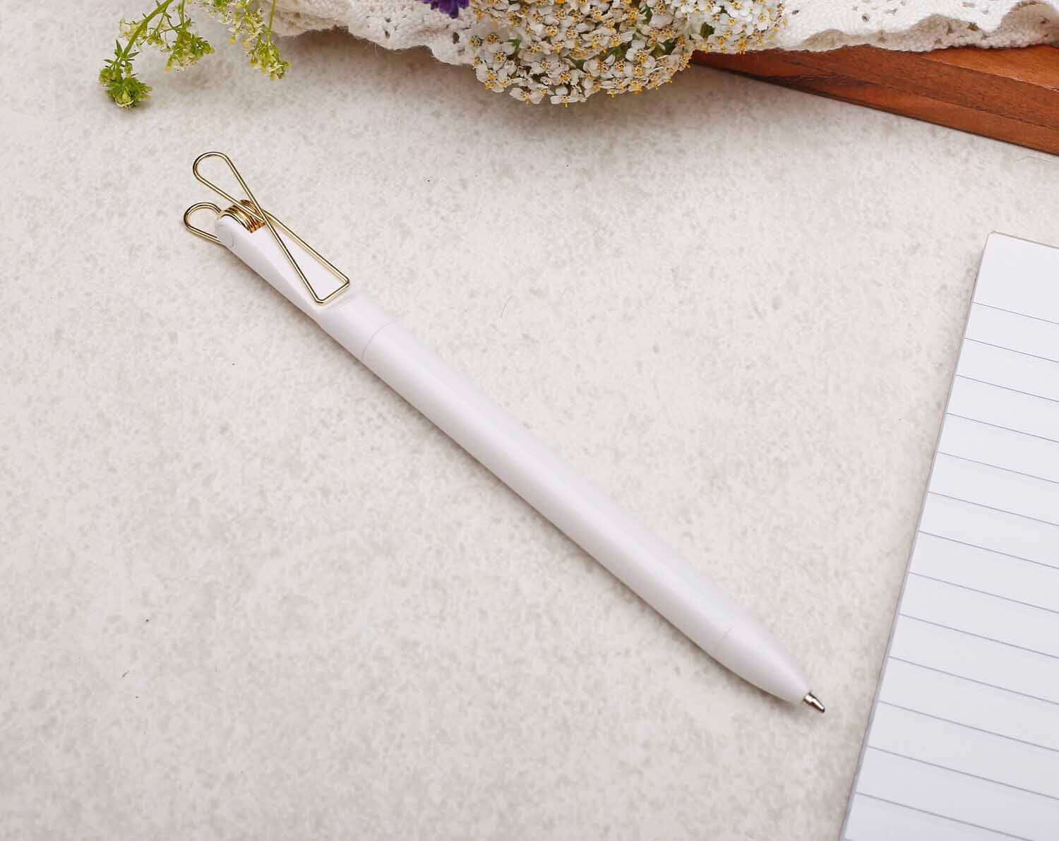 White Ballpoint Pen With Gold Clip. Pens designed by Making Meadows