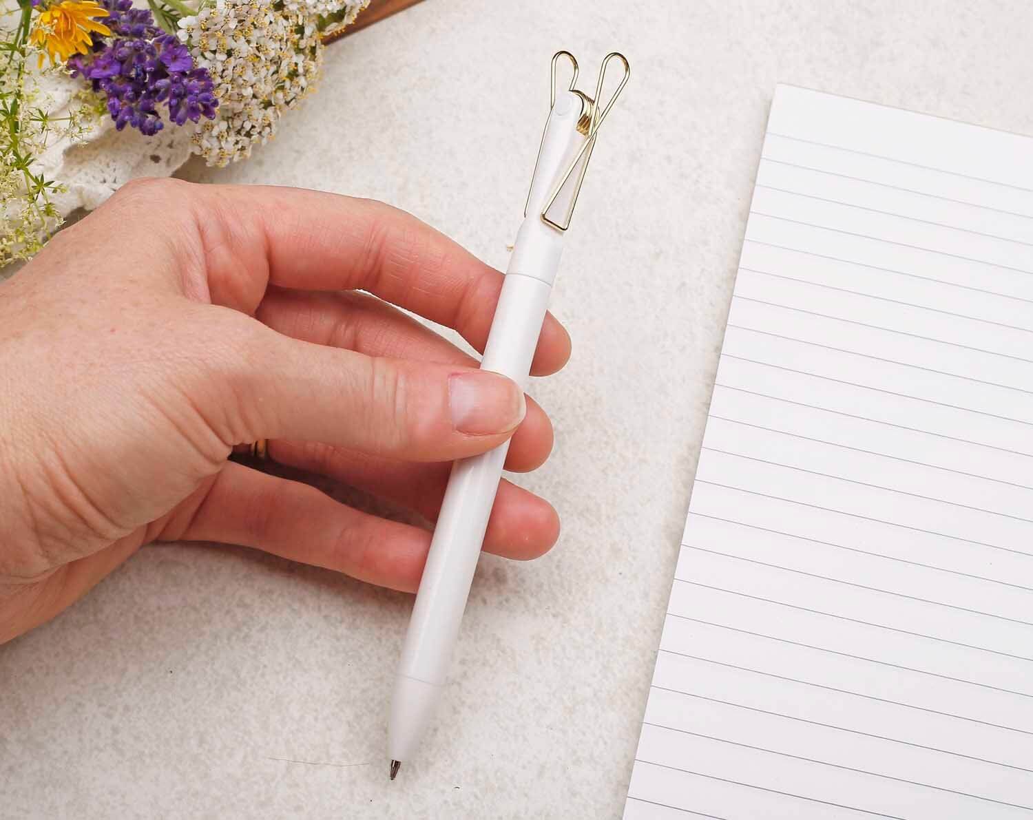 White Ballpoint Pen With Gold Clip. Pens designed by Making Meadows