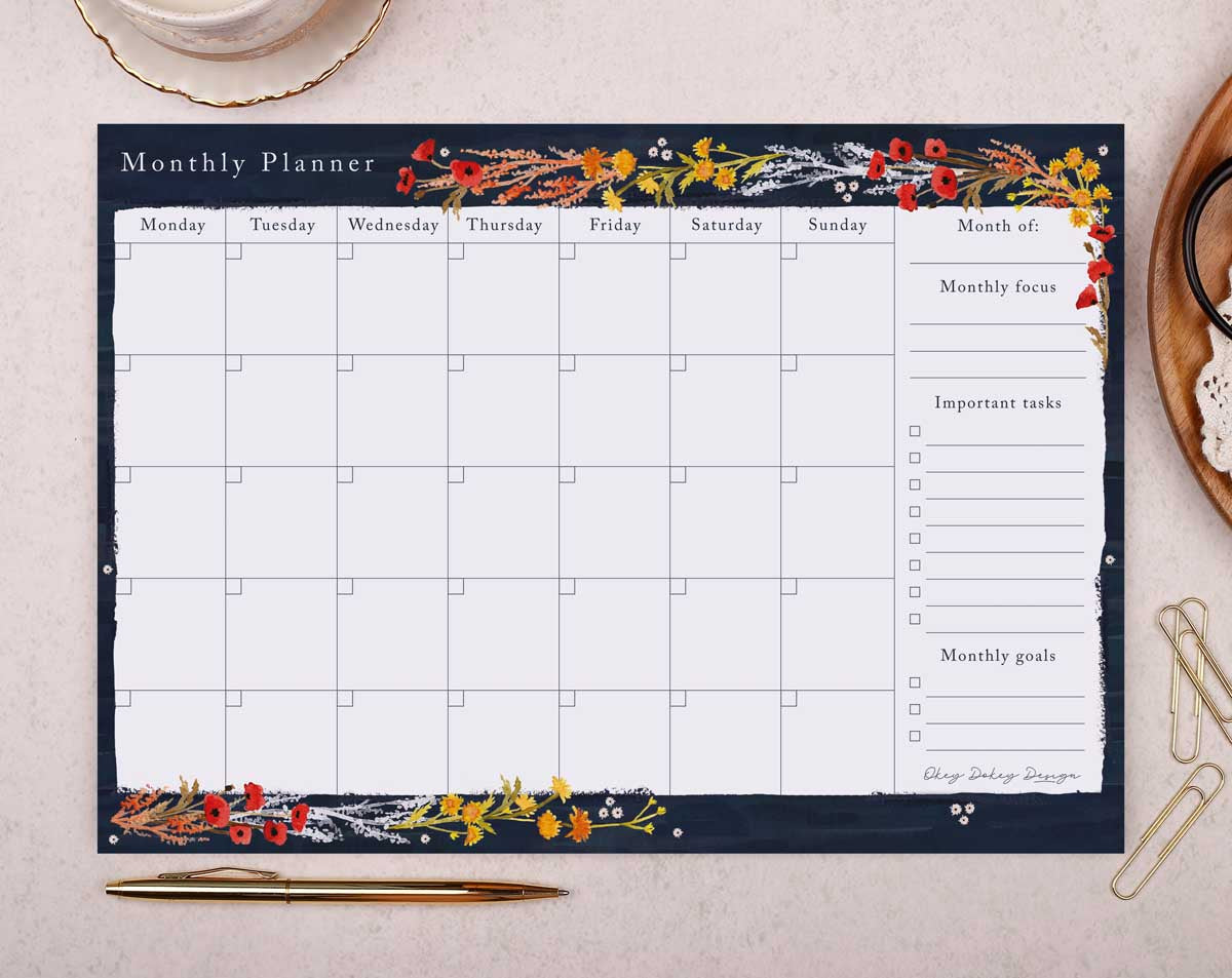 Wild Flowers Monthly Planner Desk Pad. Desk Pads & Blotters designed by Making Meadows