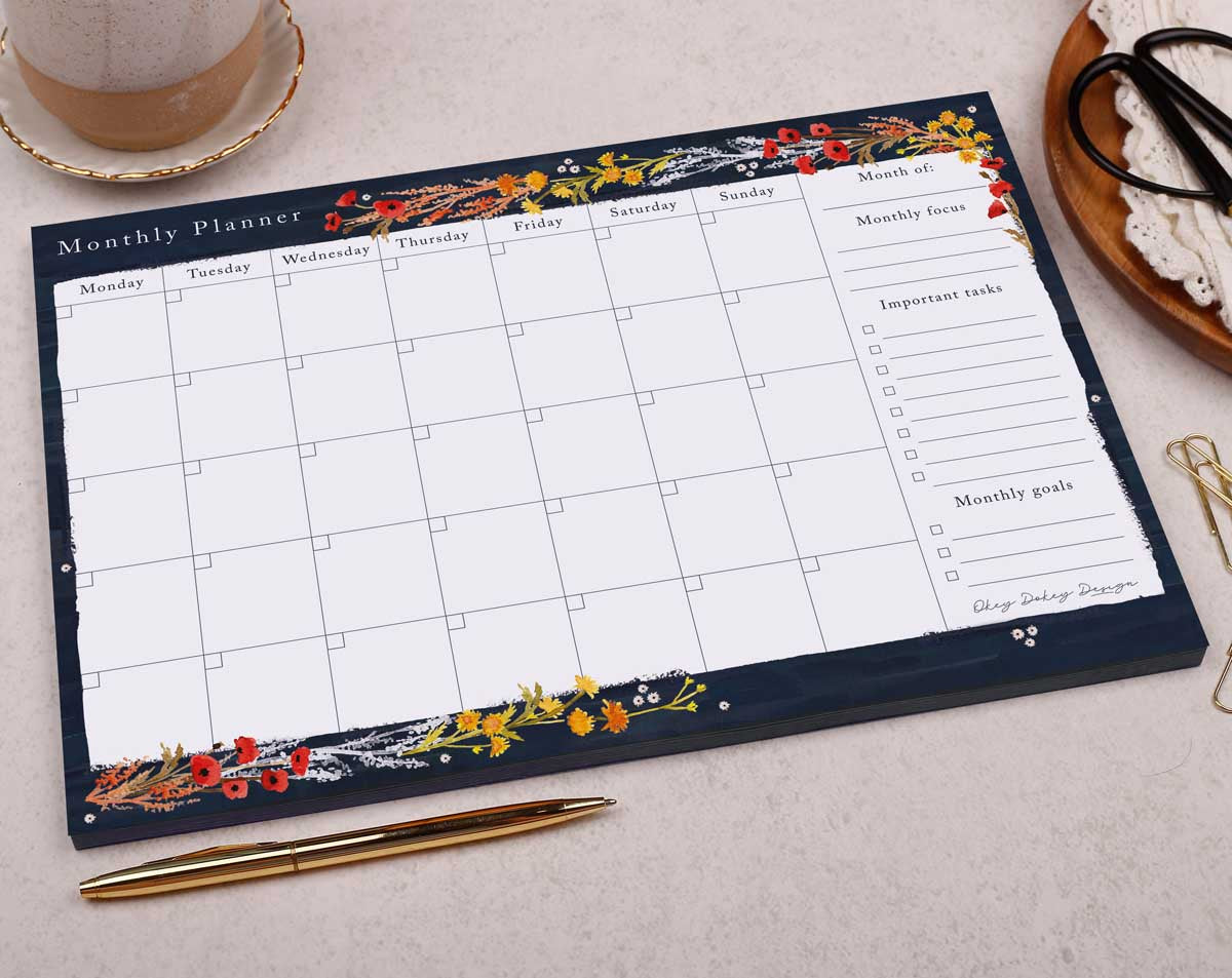 Wild Flowers Monthly Planner Desk Pad. Desk Pads & Blotters designed by Making Meadows