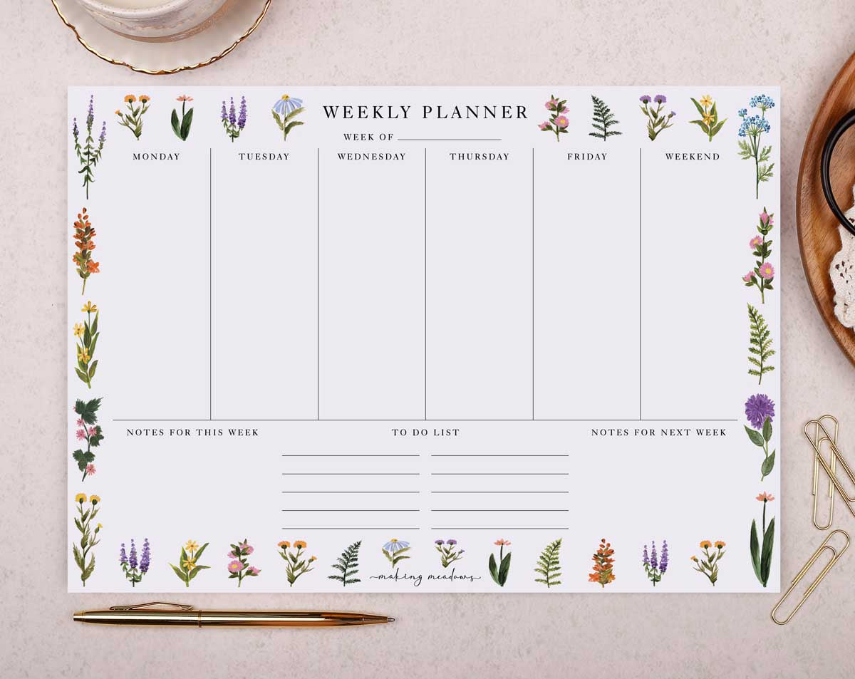 Wild Flowers Weekly Planner Desk Pad. Desk Pads & Blotters designed by Making Meadows