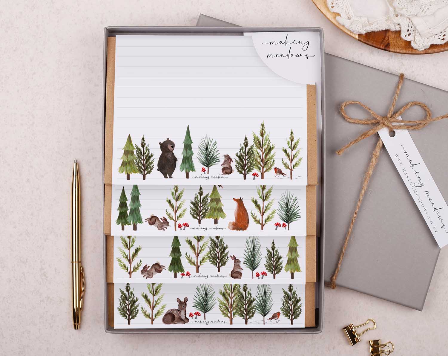Woodland Forest Writing Paper Gift Box. Stationery designed by Making Meadows