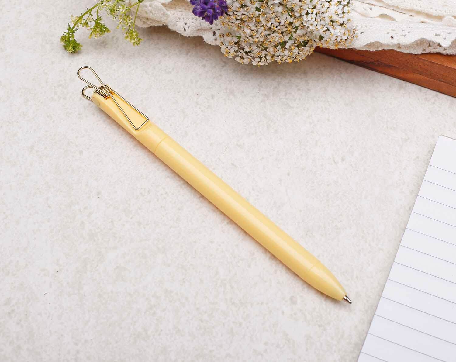 Yellow Ballpoint Pen With Gold Clip. Pens designed by Making Meadows
