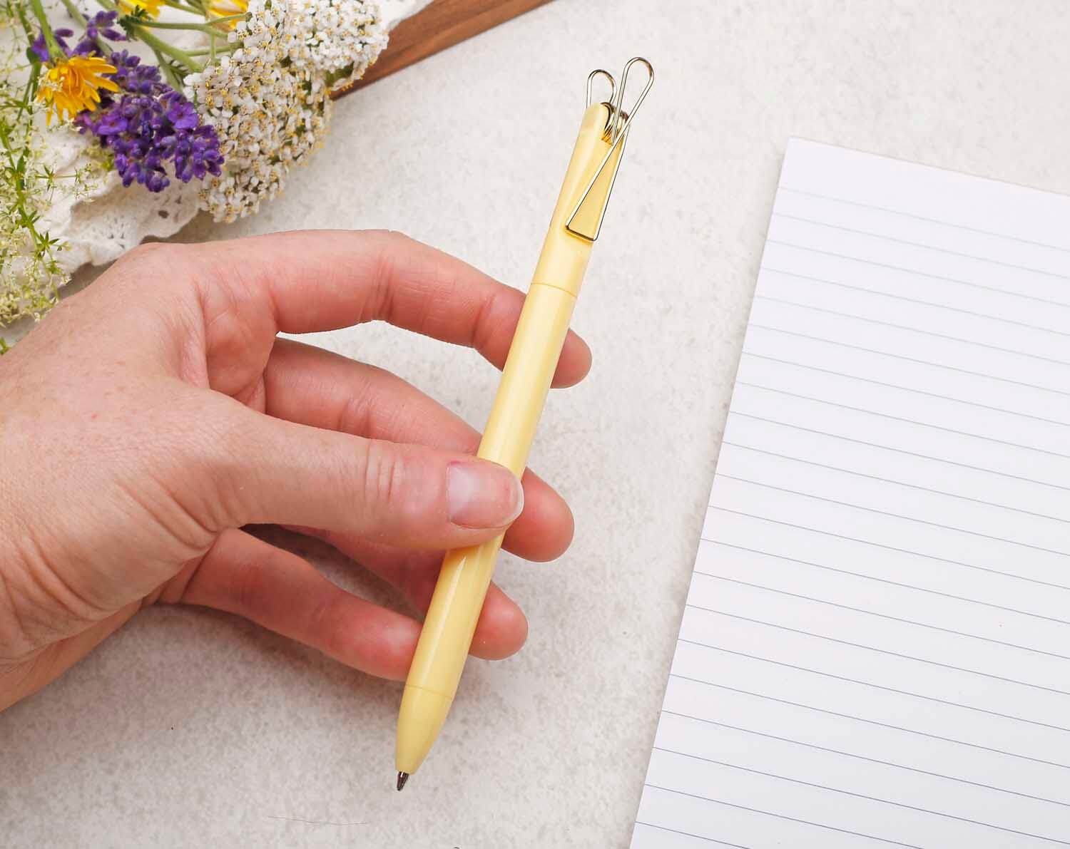 Yellow Ballpoint Pen With Gold Clip. Pens designed by Making Meadows