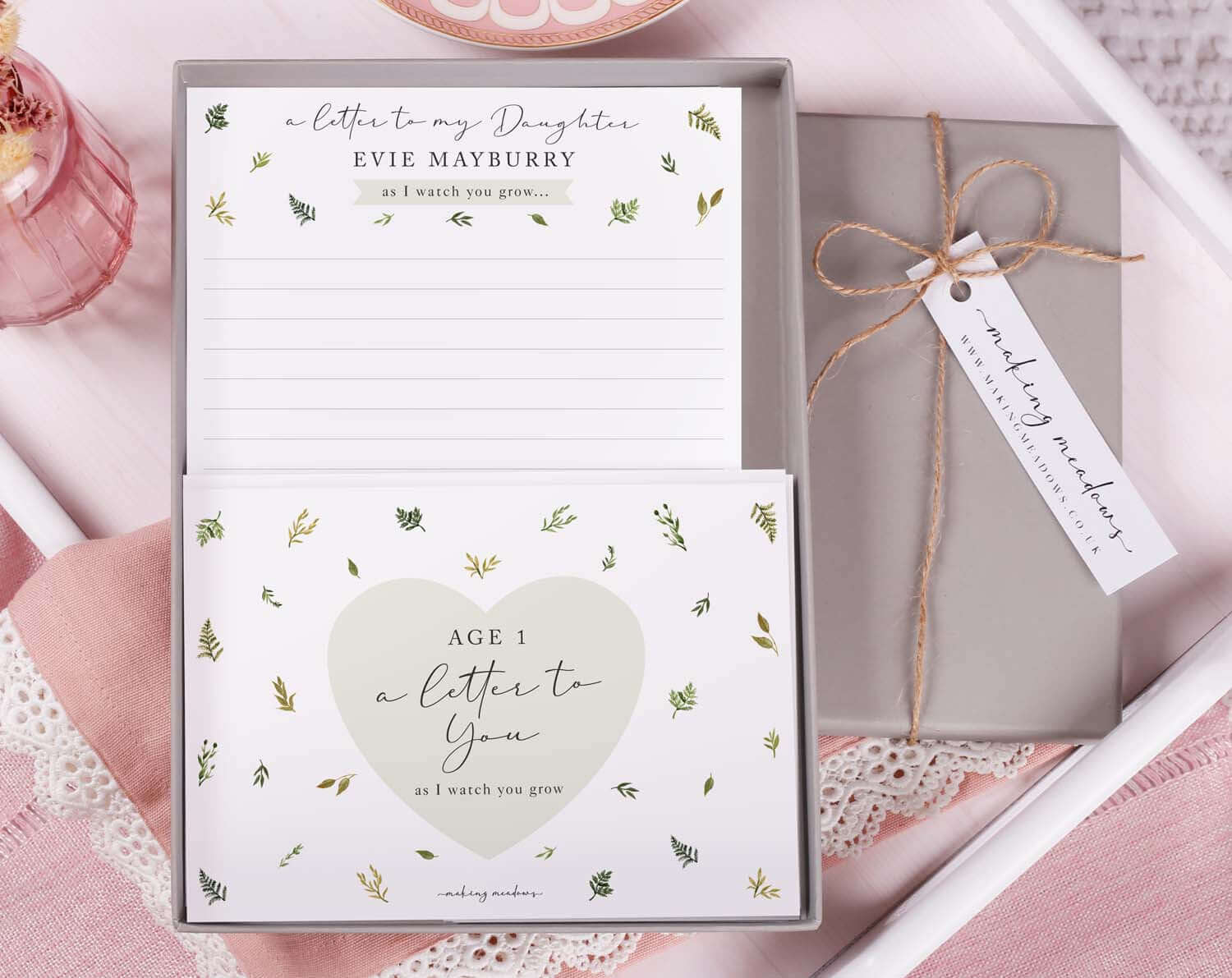 As you grow letter kit for daughter with botanical design