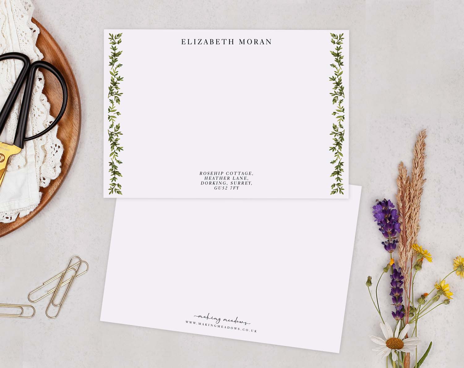 personalised botanical notecard