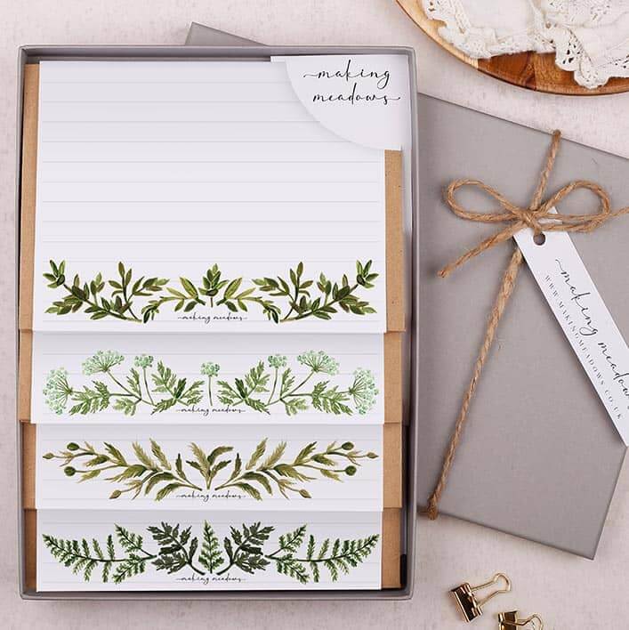 A UK Guide to The Best Stationery Gifts featuring beautifully designed lined notepaper with floral motifs.