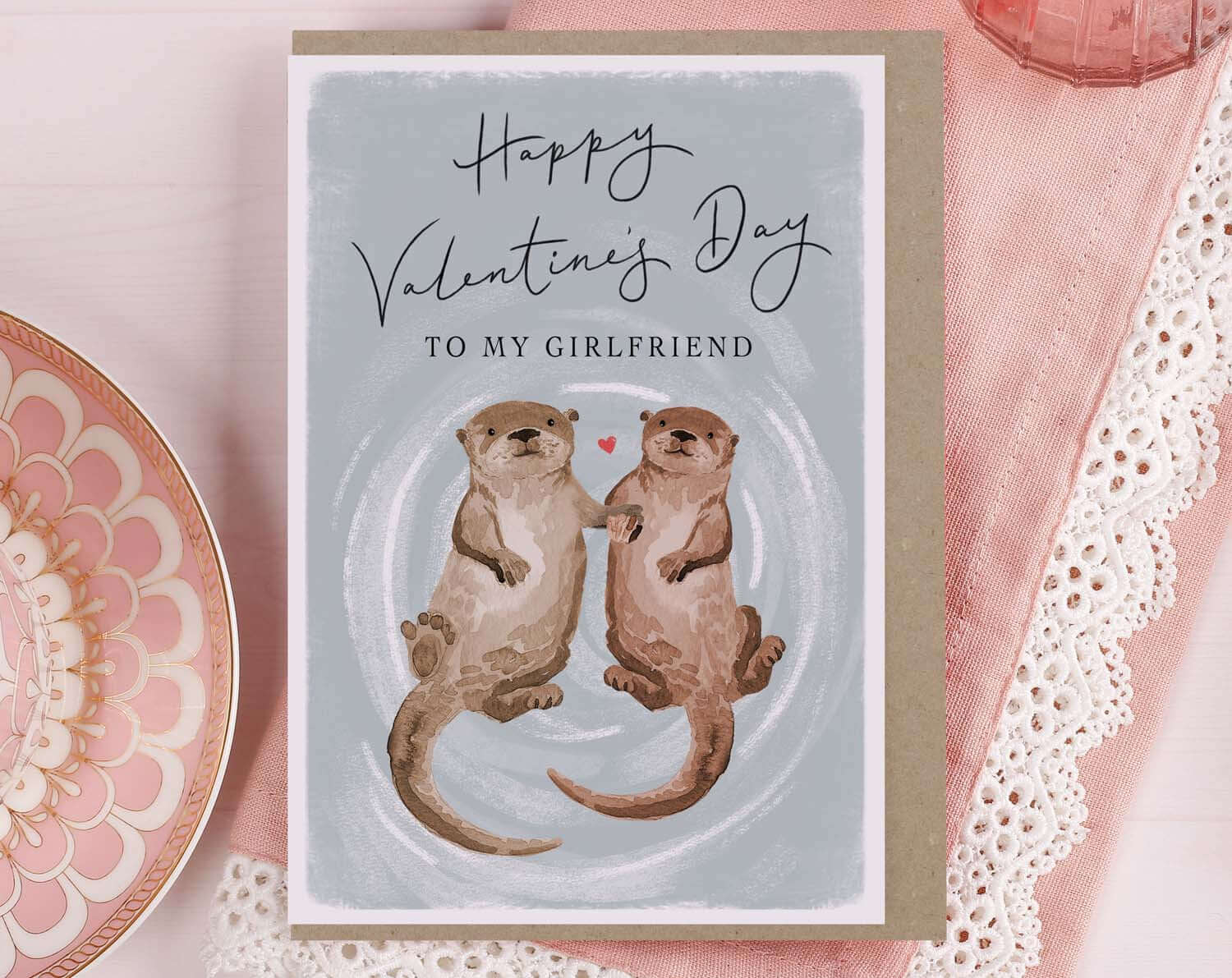 Happy Valentine's Day card featuring two otters for Robin Valentines Day Cards collection.
