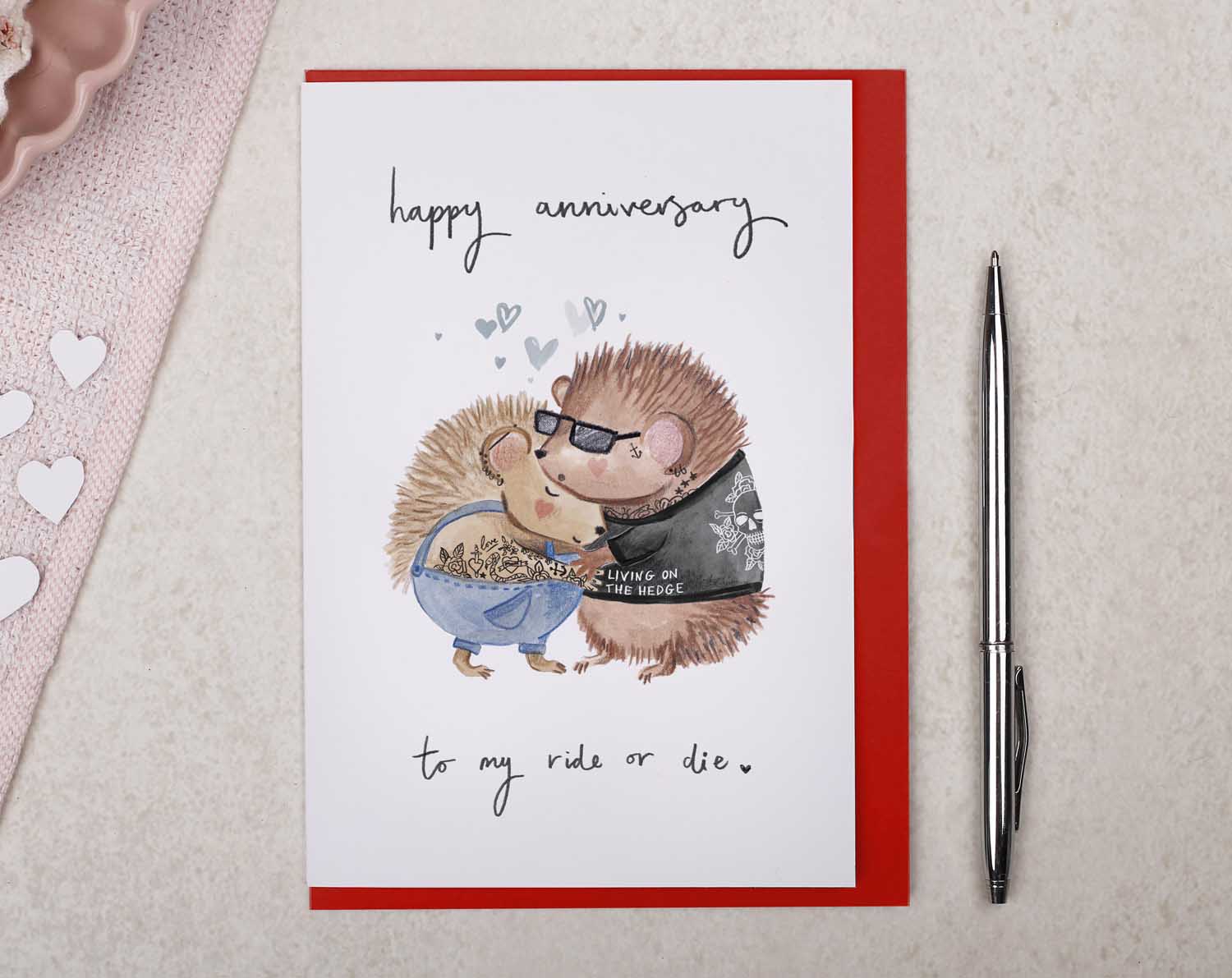 happy anniversary to my ride or die card with hedgehogs hugging