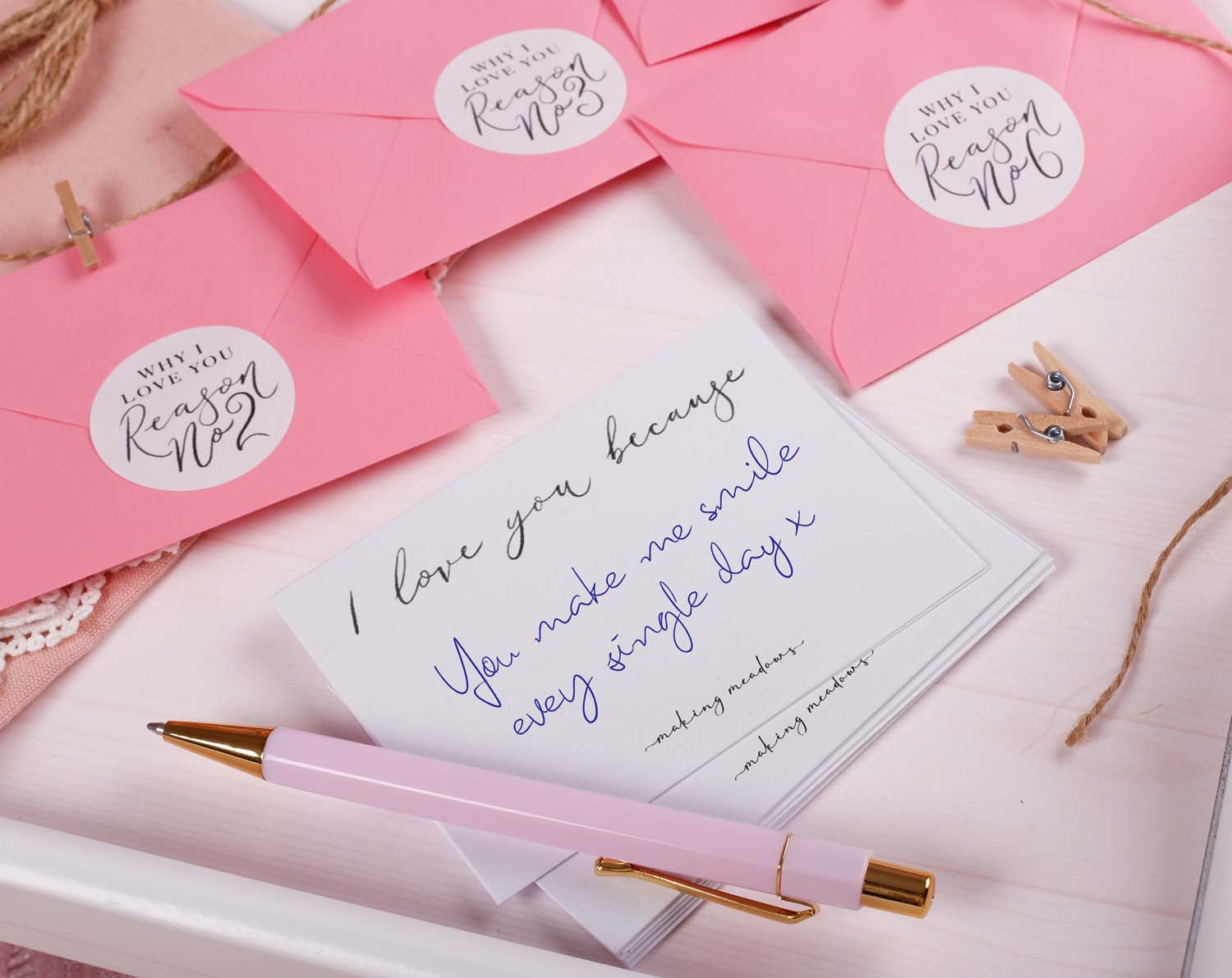 12 Reasons Why I Love You Mini Envelopes. Stationery designed by Making Meadows