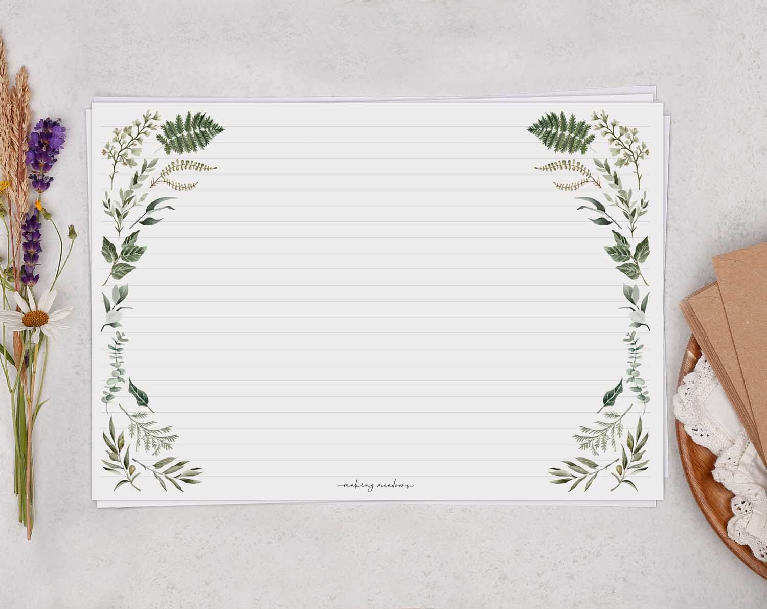 A4 Landscape Writing Paper With Botanics. Stationery designed by Making Meadows