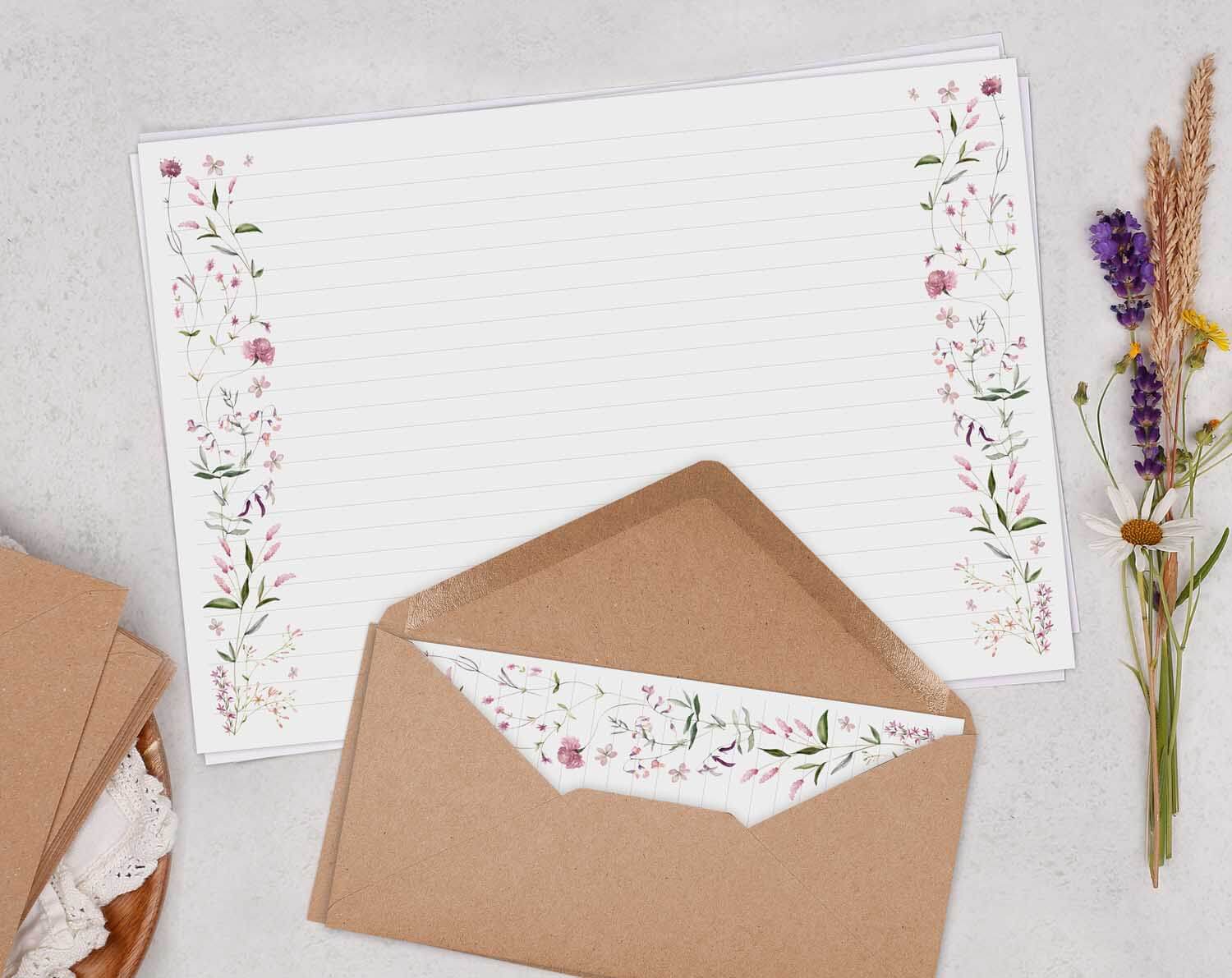 A4 Landscape Writing Paper With Pink Florals. Stationery designed by Making Meadows
