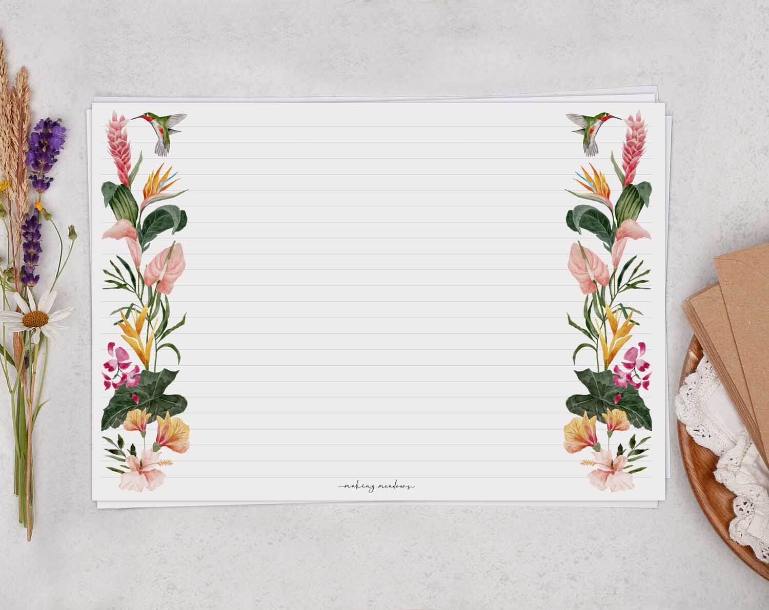 A4 Landscape Writing Paper With Tropical Palms. Stationery designed by Making Meadows