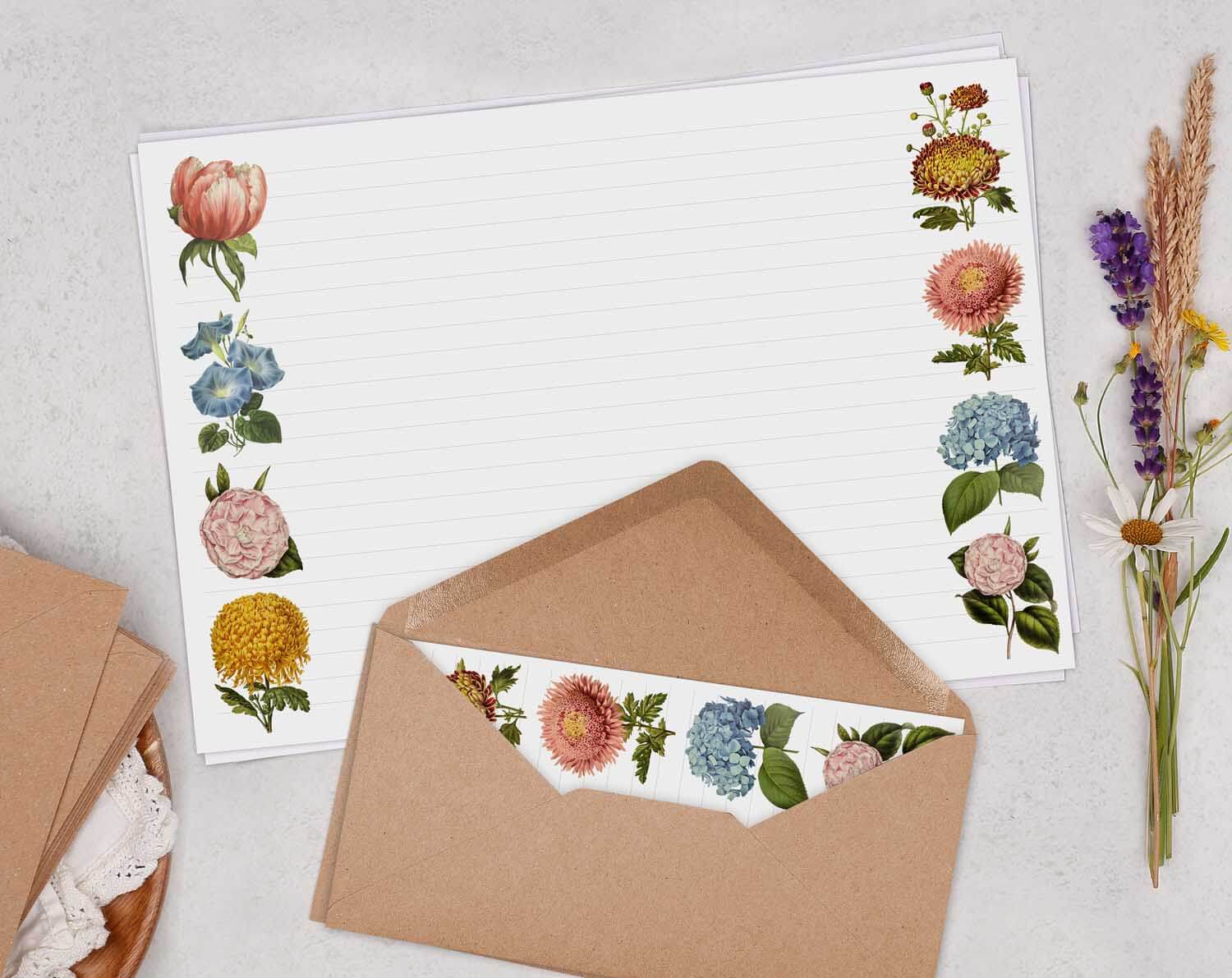 A4 Landscape Writing Paper With Vintage Florals. Stationery designed by Making Meadows