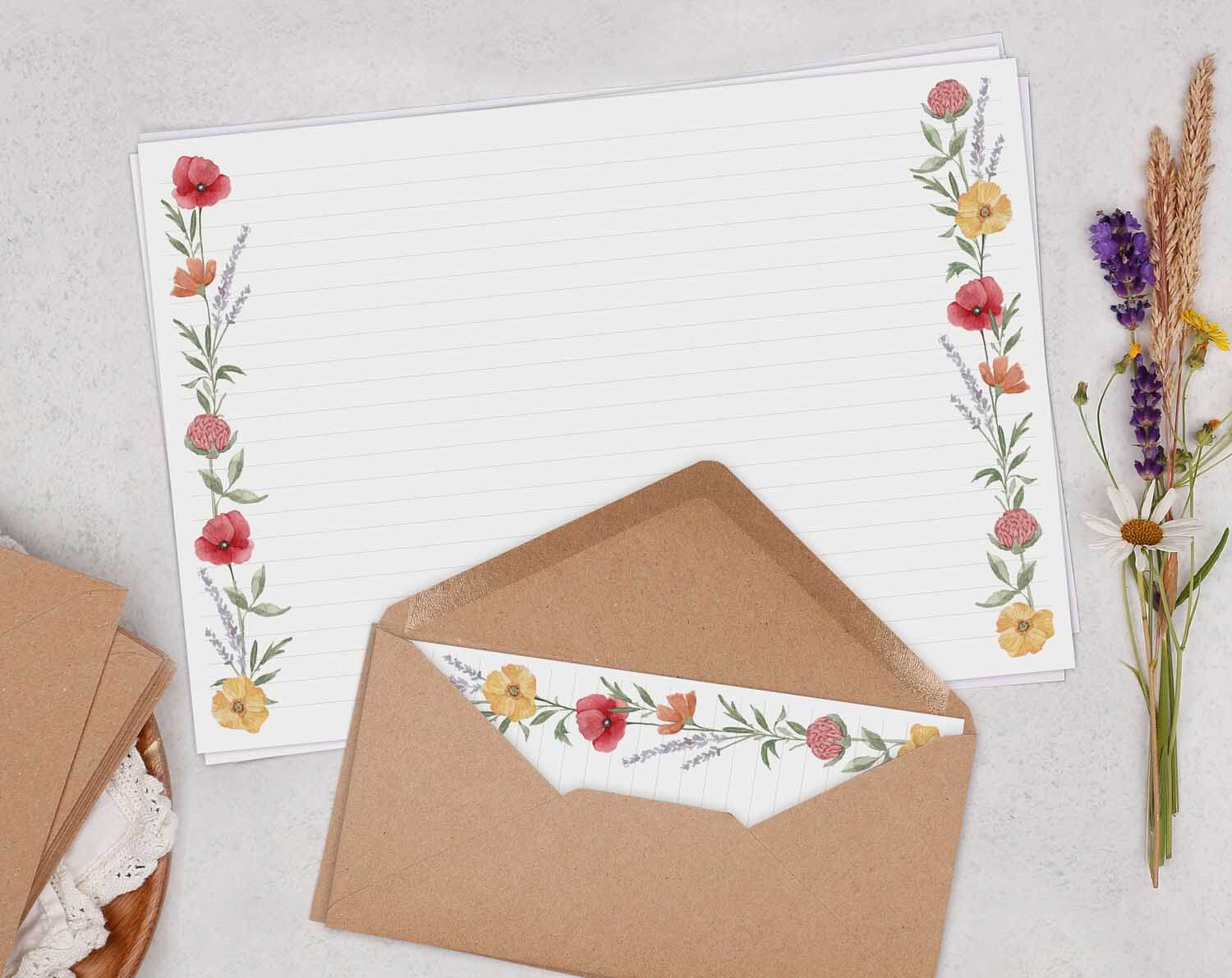 A4 Landscape Writing Paper With Watercolour Flowers. Stationery designed by Making Meadows