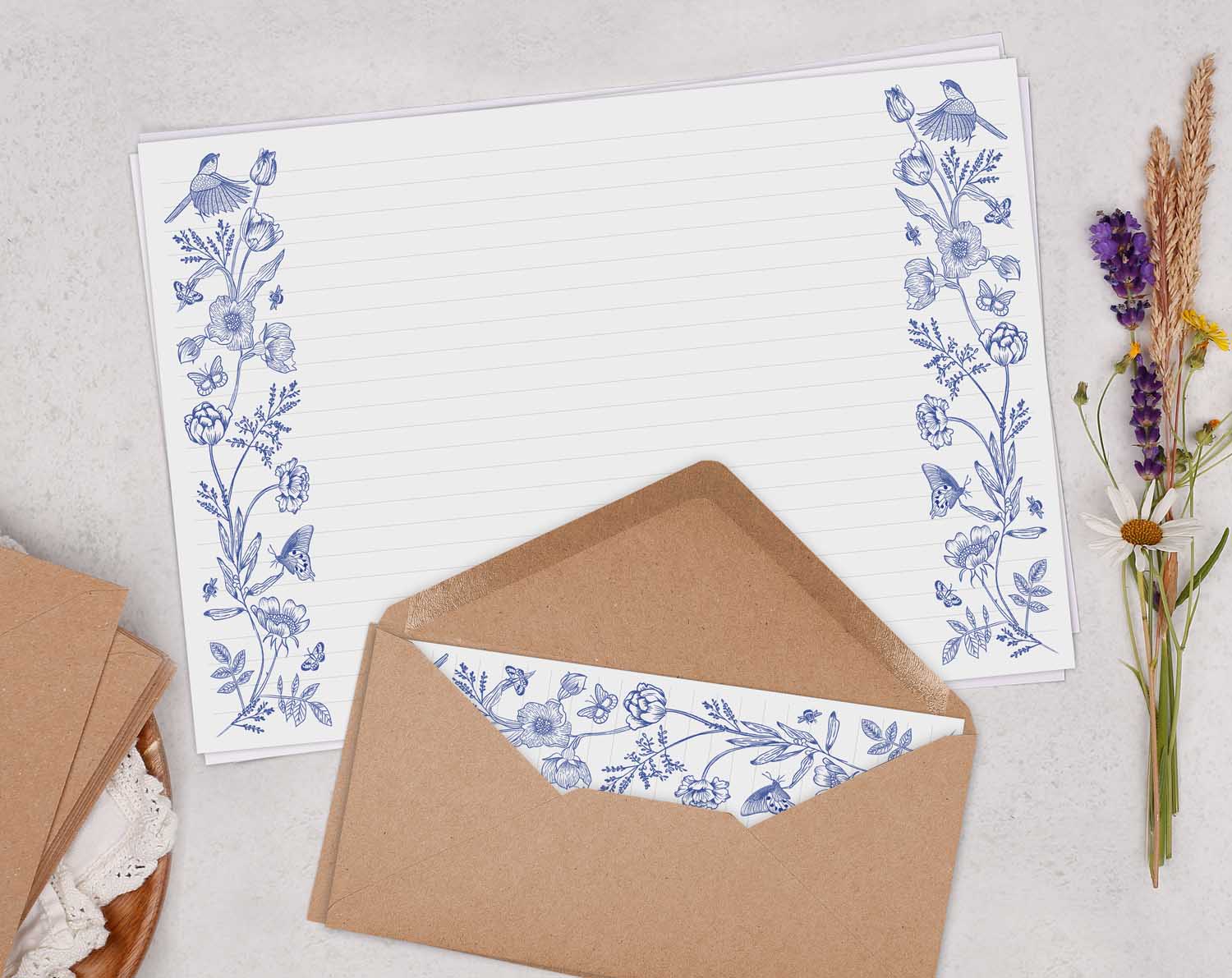 A4 Landscape Writing Paper With Blue Florals