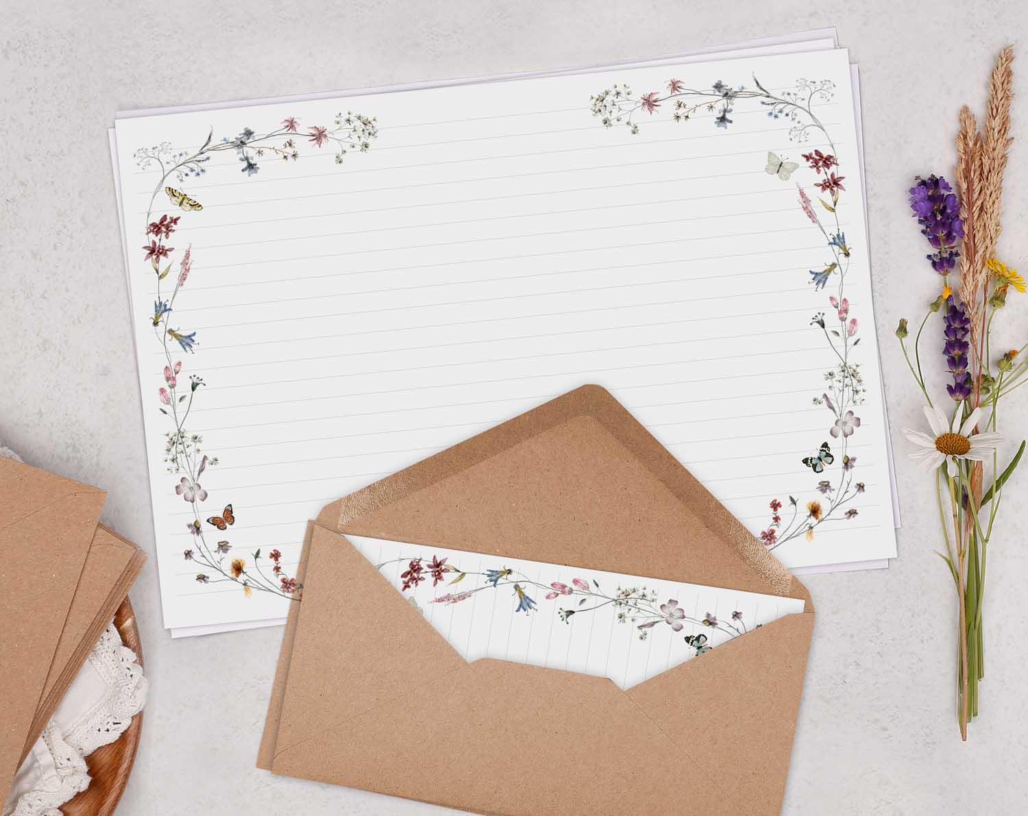 A4 Landscape Writing Paper With Butterfly Florals