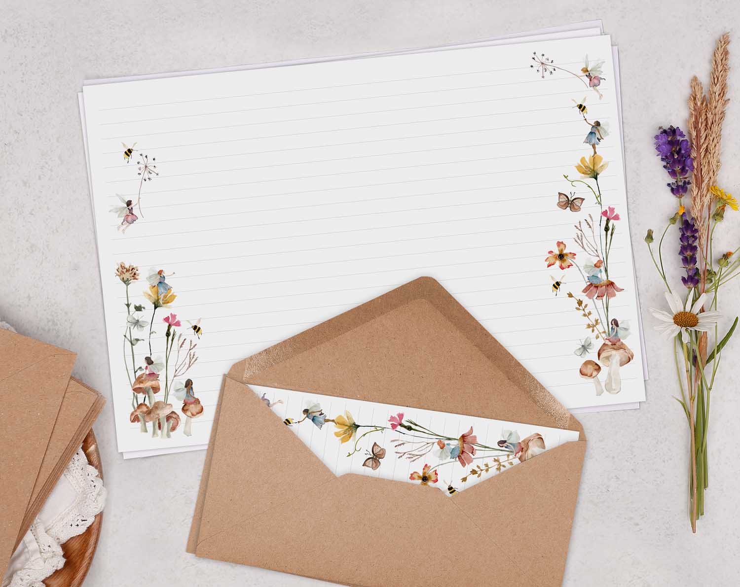 A4 Landscape Writing Paper With Fairy & Flowers