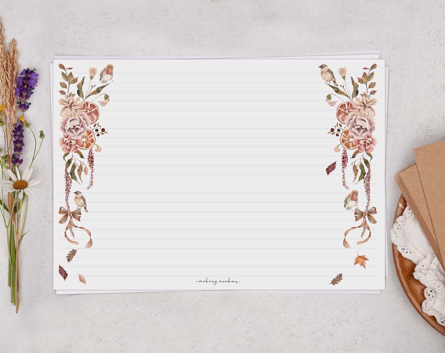 A4 Landscape Writing Paper With Winter Florals