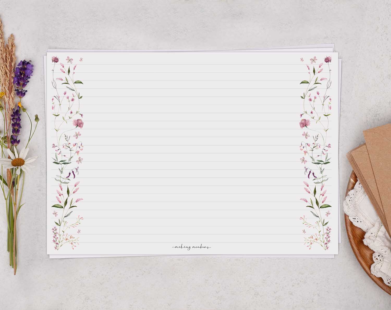 A4 Landscape Writing Paper With Pink Florals