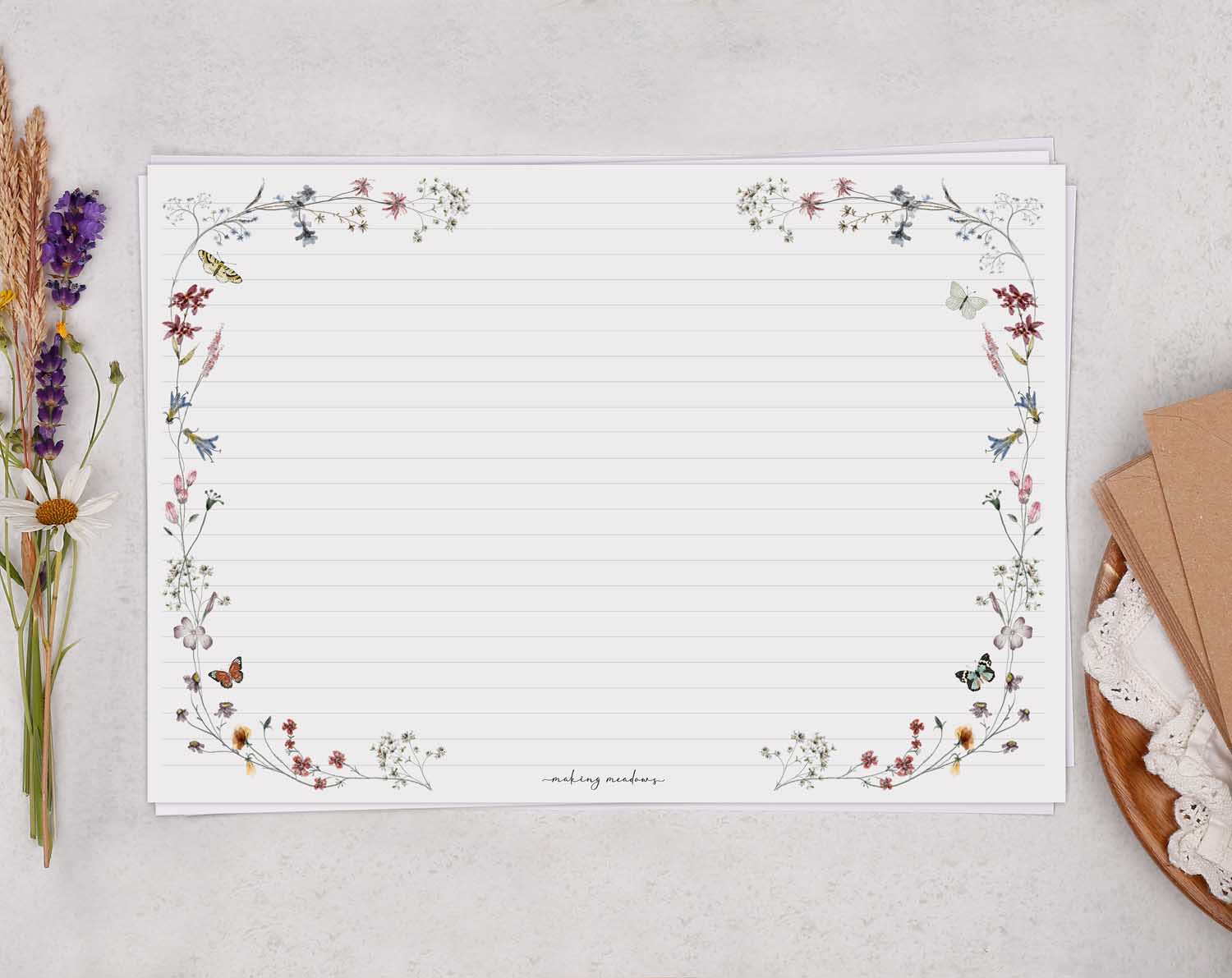 A4 Landscape Writing Paper With Butterfly Florals