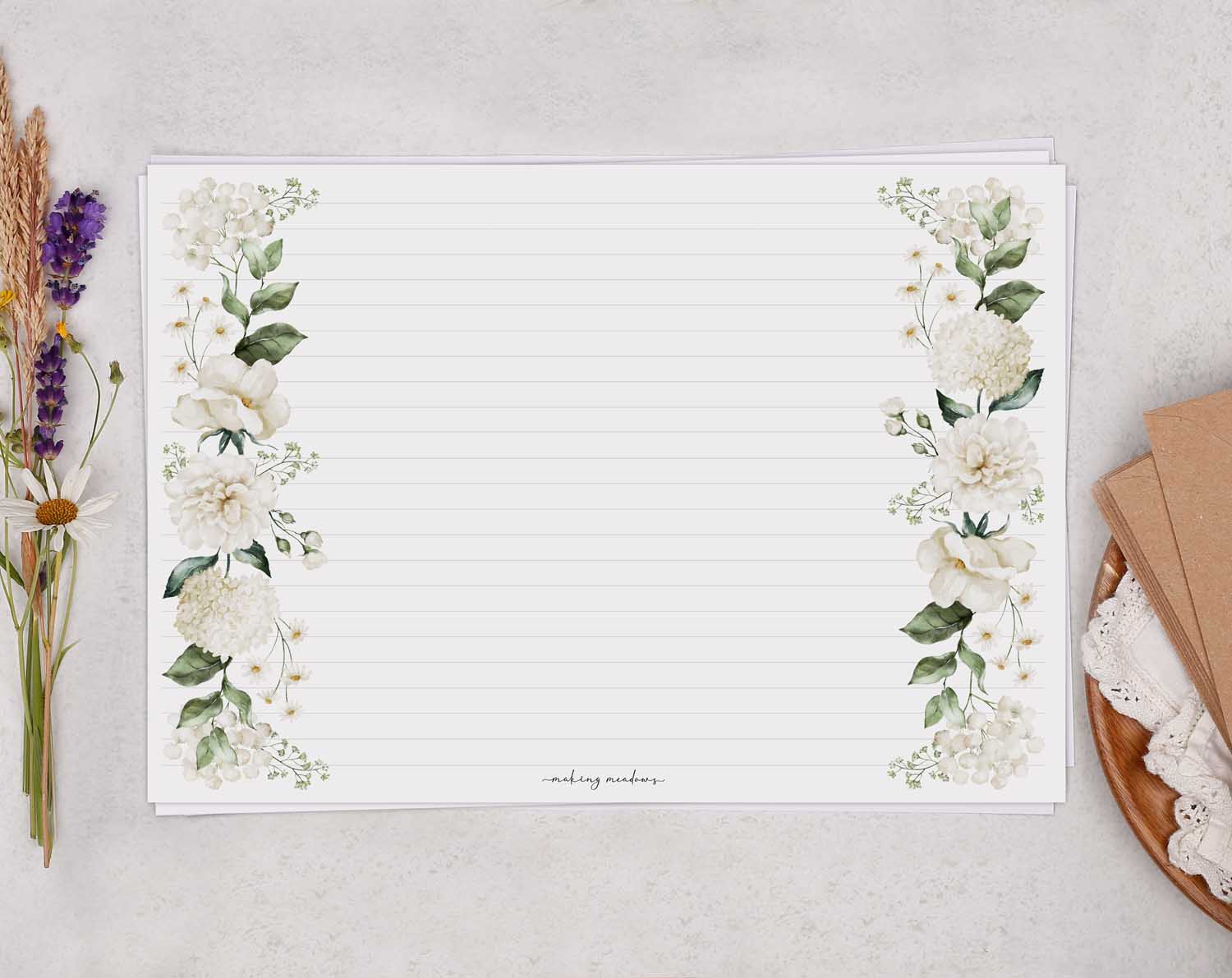 A4 Landscape Writing Paper With White Flowers