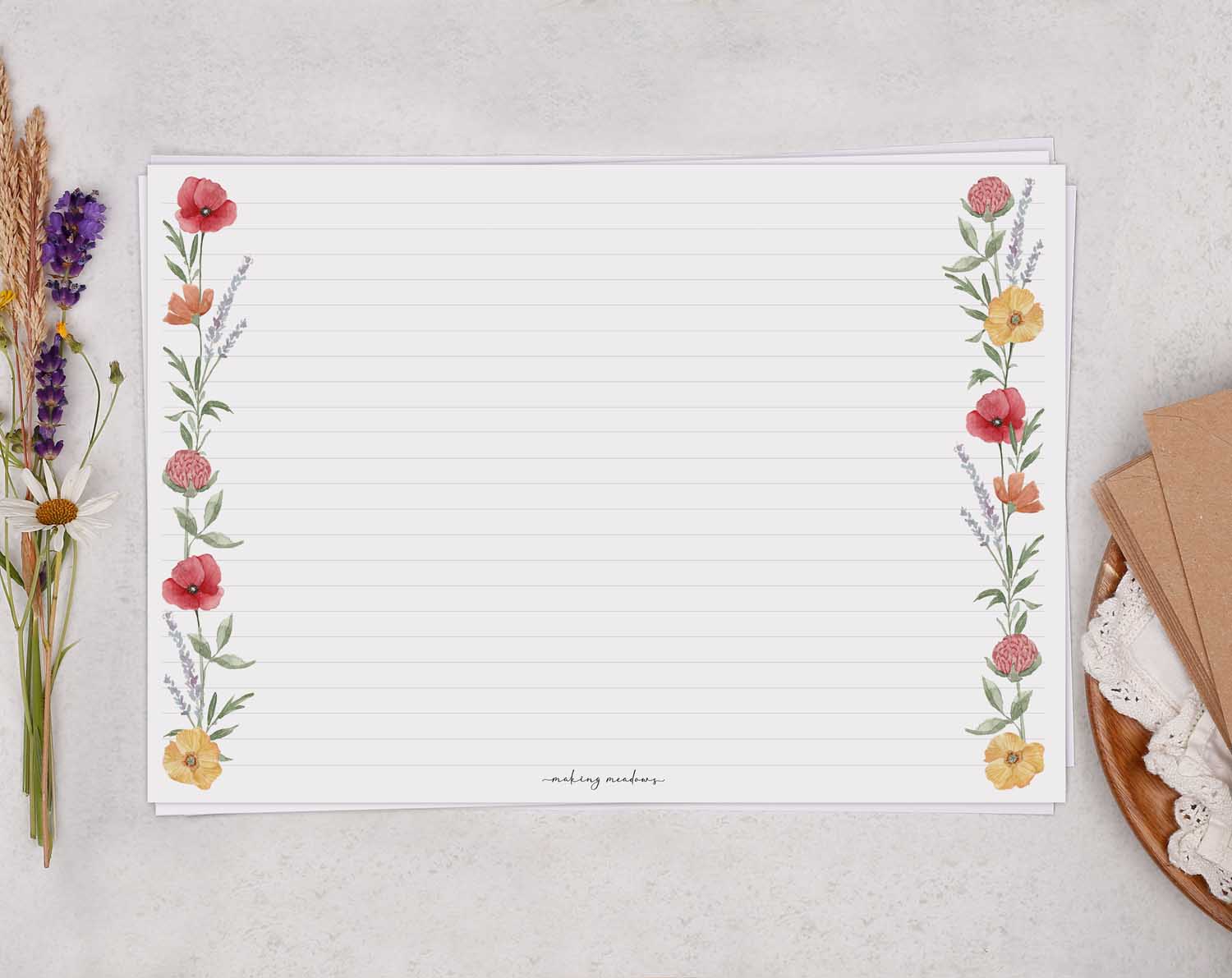 A4 Landscape Writing Paper With Watercolour Flowers