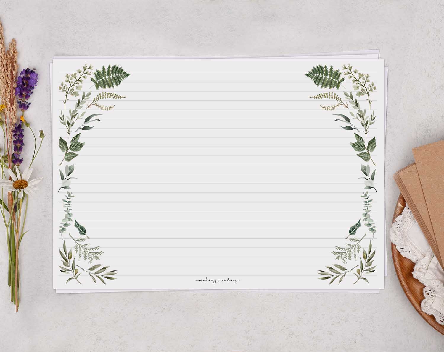 A4 Landscape Writing Paper With Botanics