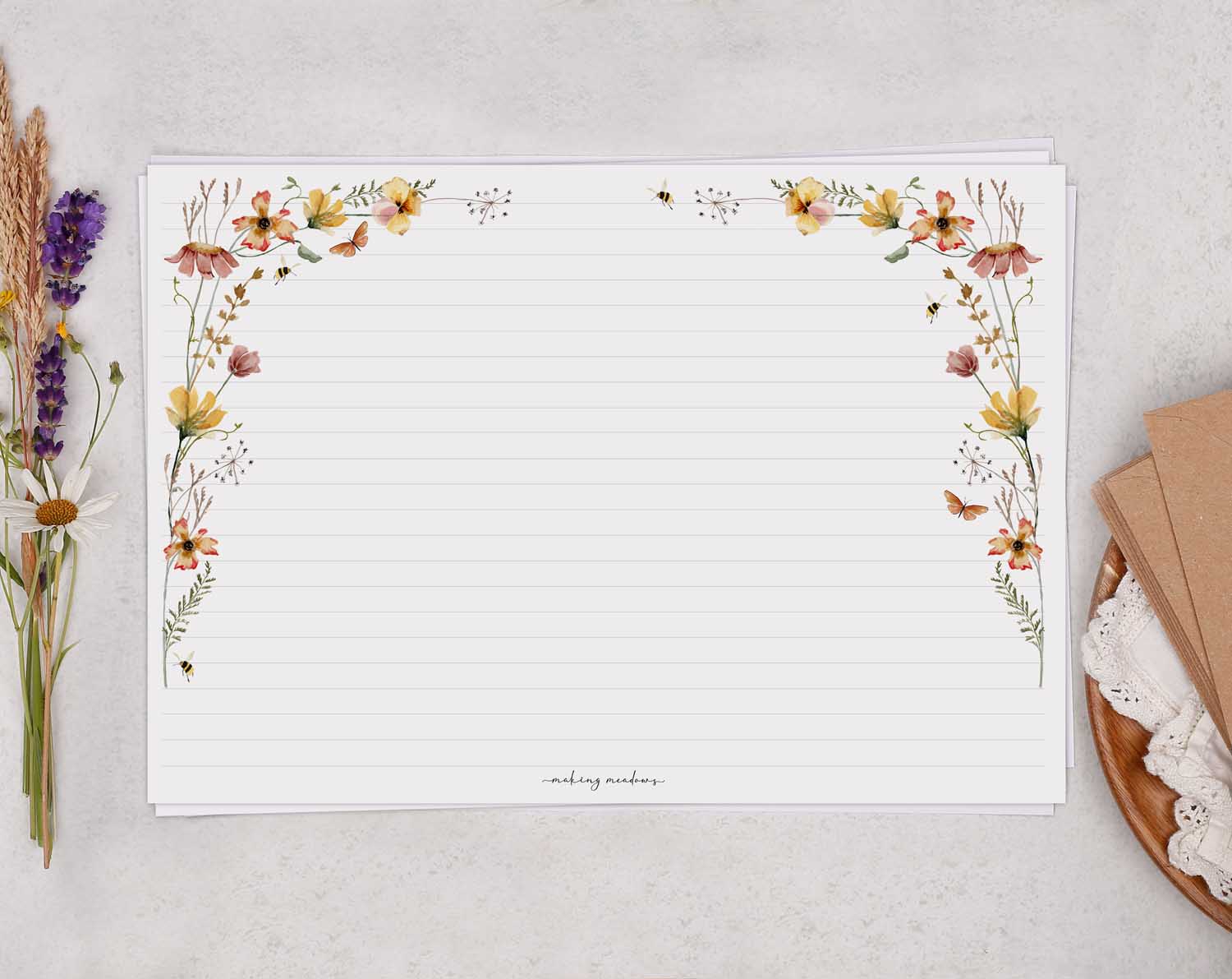 A4 Landscape Writing Paper With Autumn Flowers