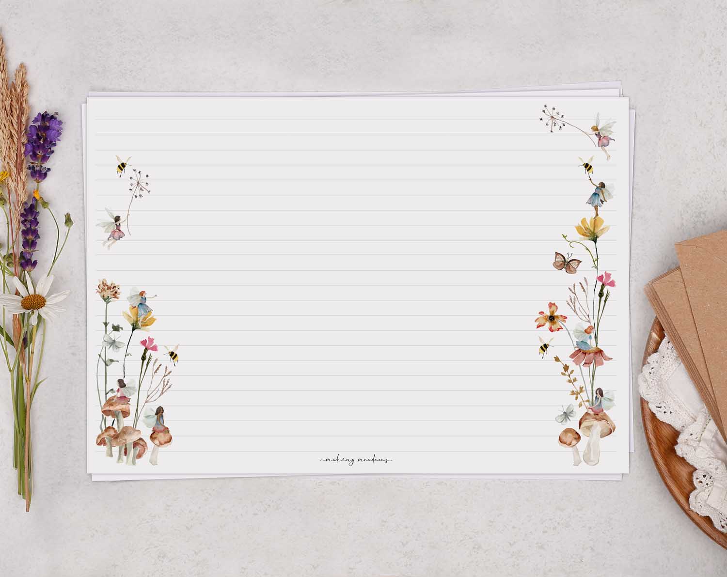 A4 Landscape Writing Paper With Fairy & Flowers