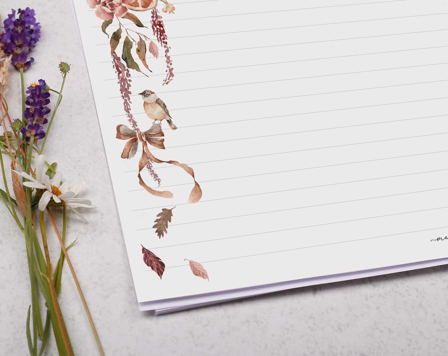 A4 Landscape Writing Paper With Winter Florals