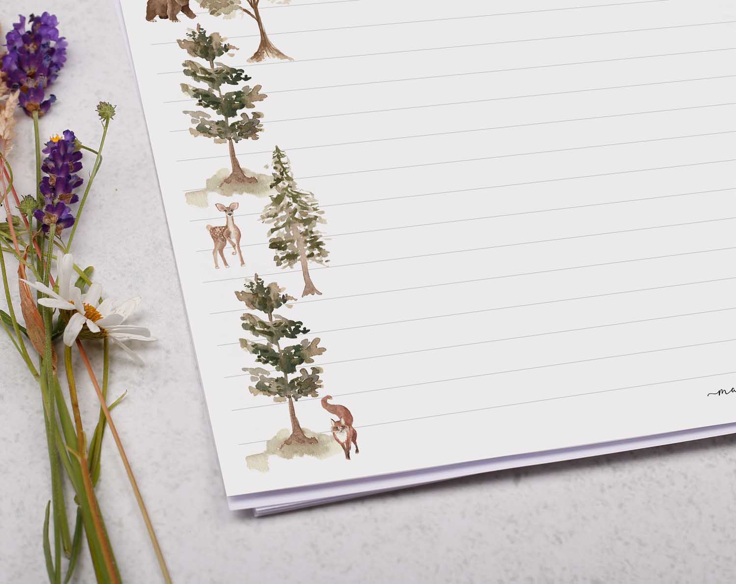 A4 Landscape Writing Paper With Woodland Wilderness