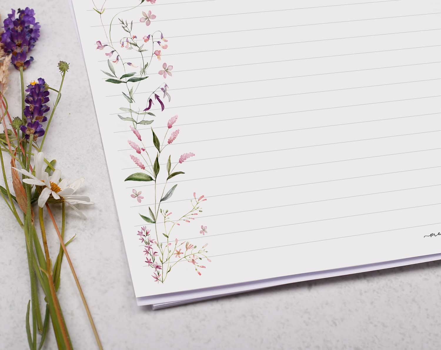 A4 Landscape Writing Paper With Pink Florals