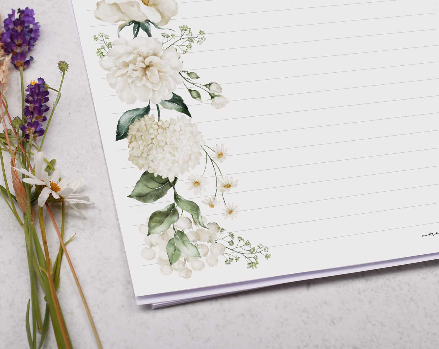 A4 Landscape Writing Paper With White Flowers