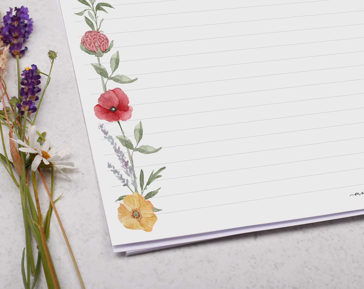 A4 Landscape Writing Paper With Watercolour Flowers