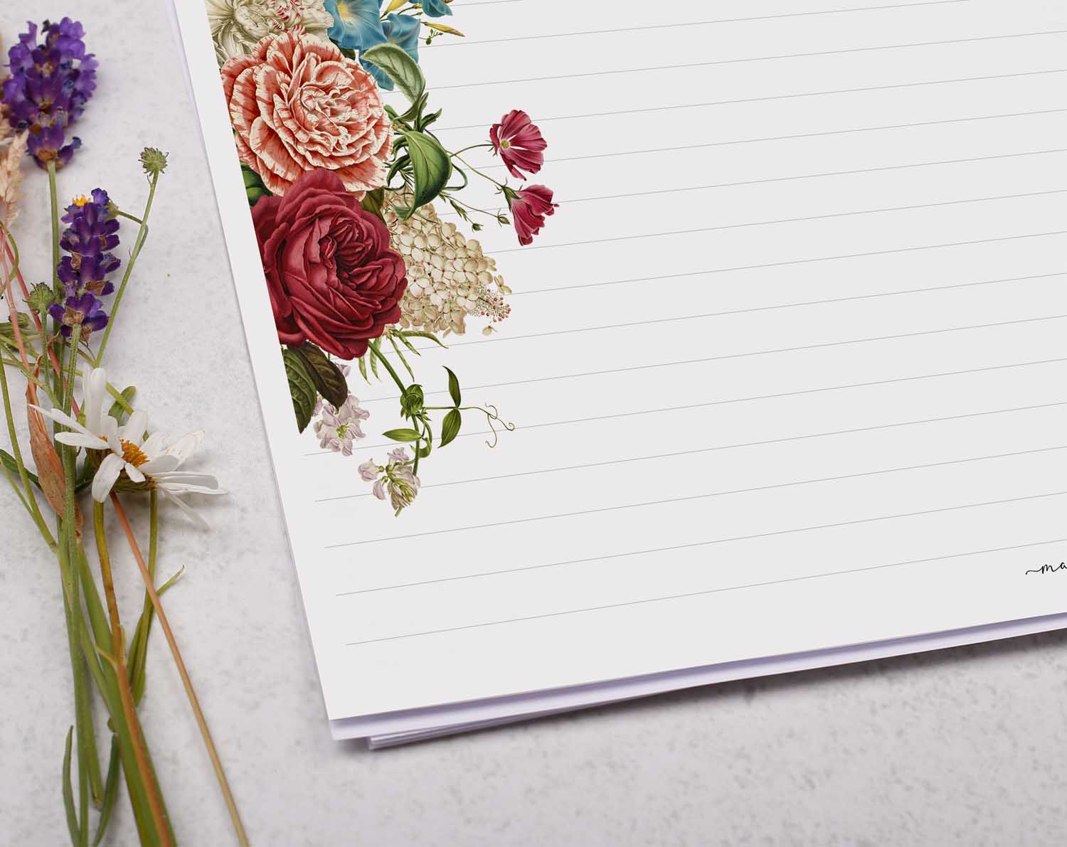 A4 Landscape Writing Paper With Vintage Floral Bouquet