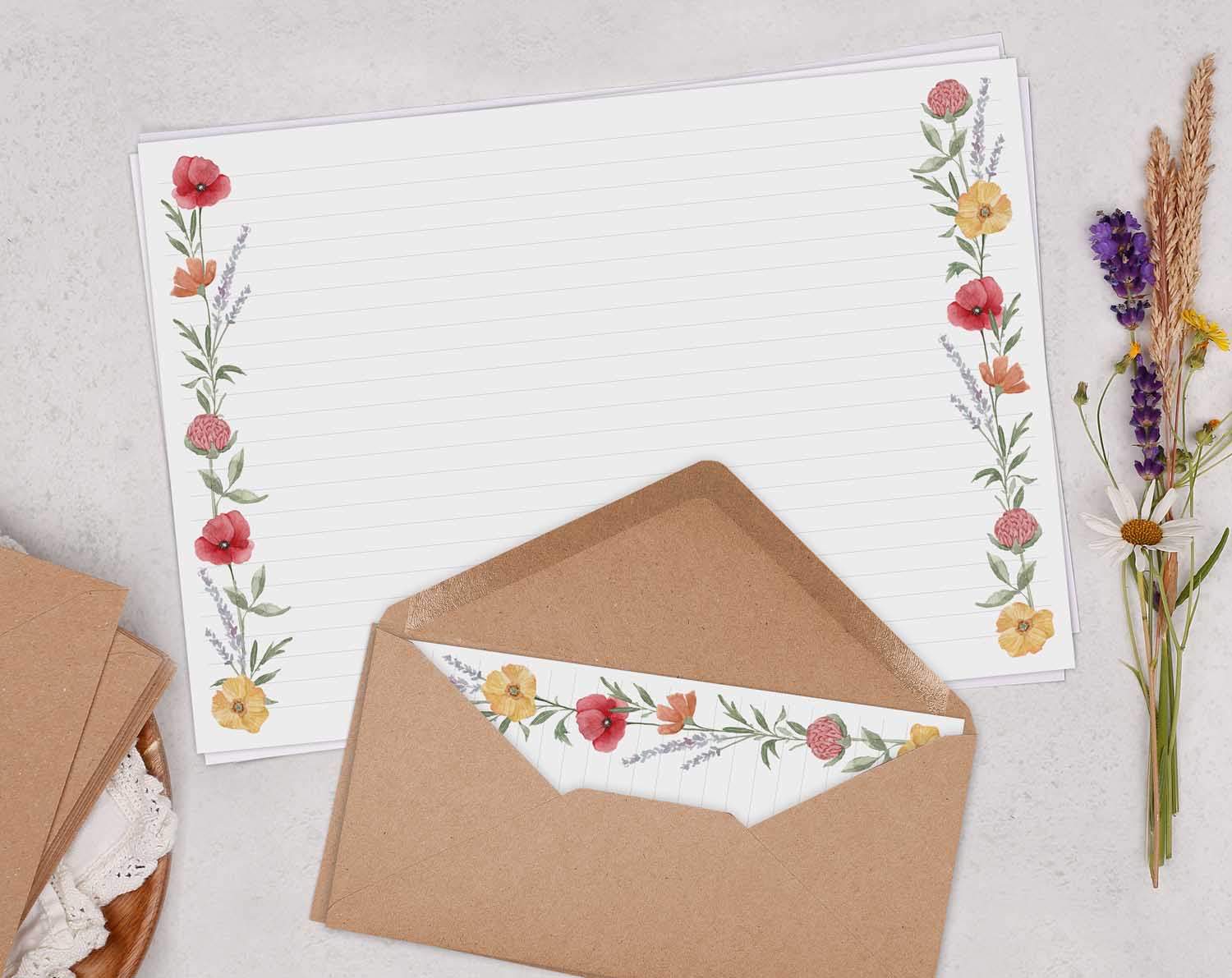 A4 Landscape Writing Paper With Watercolour Flowers