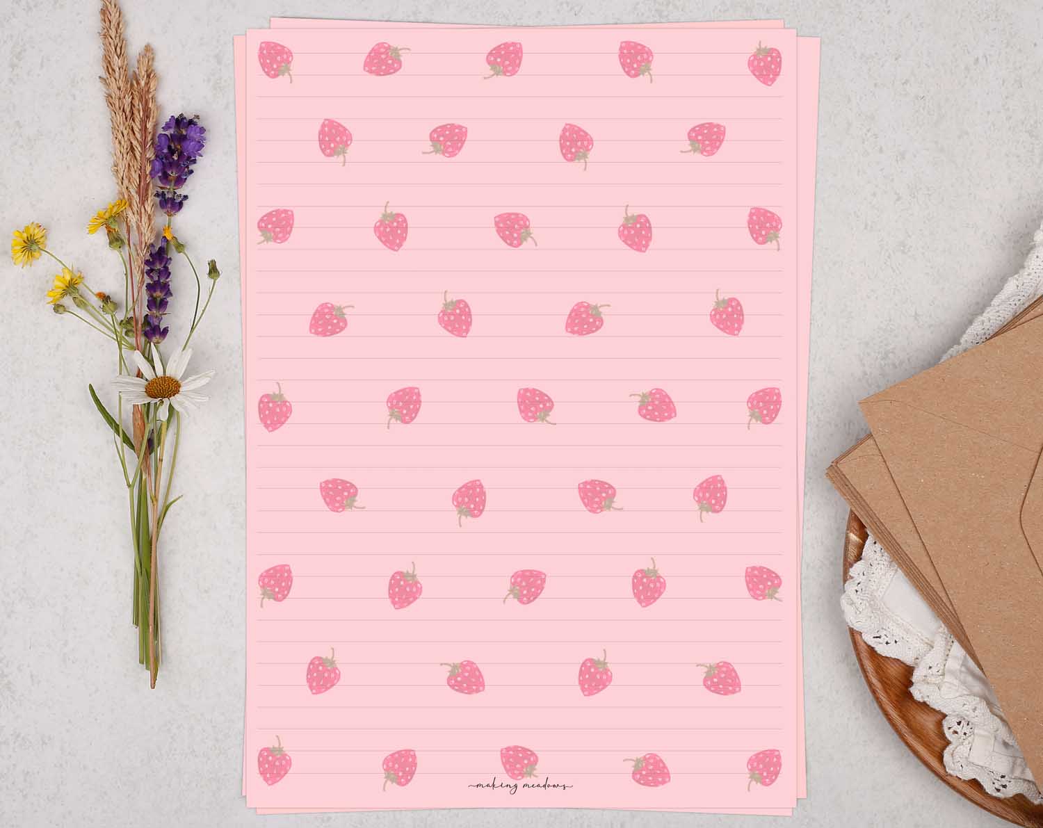 Pink A4 letter writing paper sheets with a traditional french design. 
