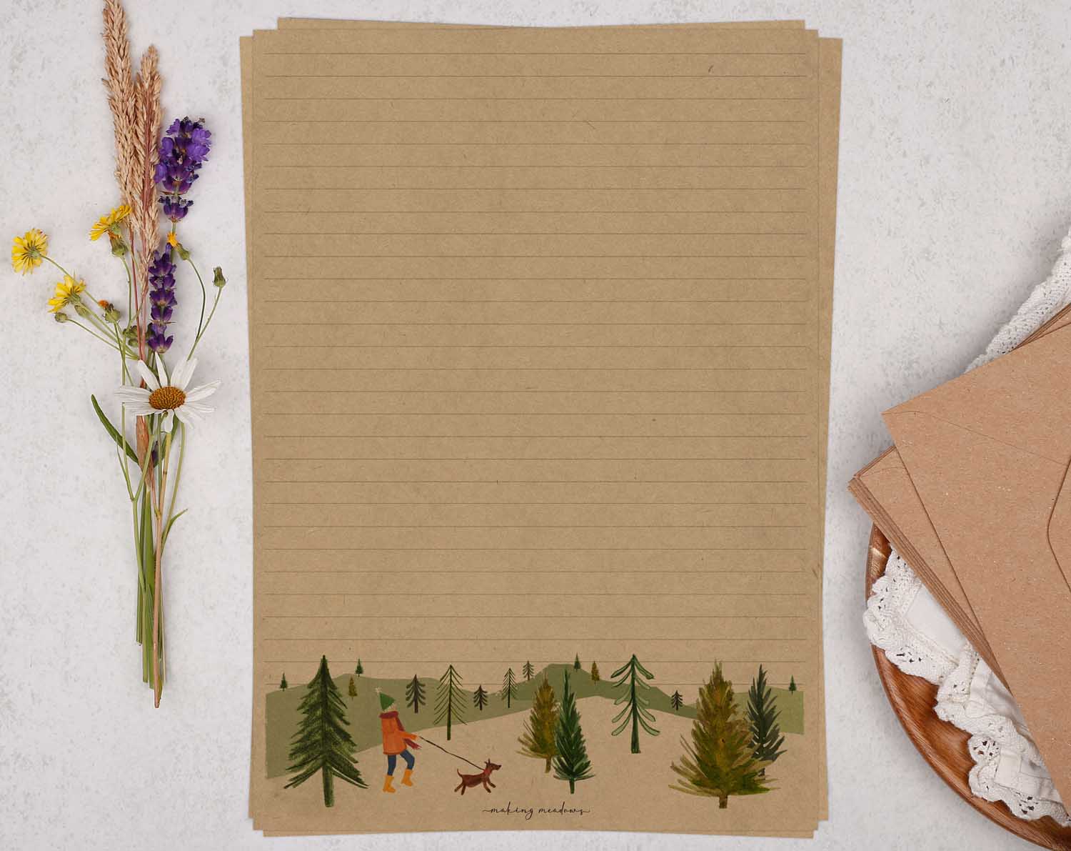 A4 kraft writing paper with dog walker