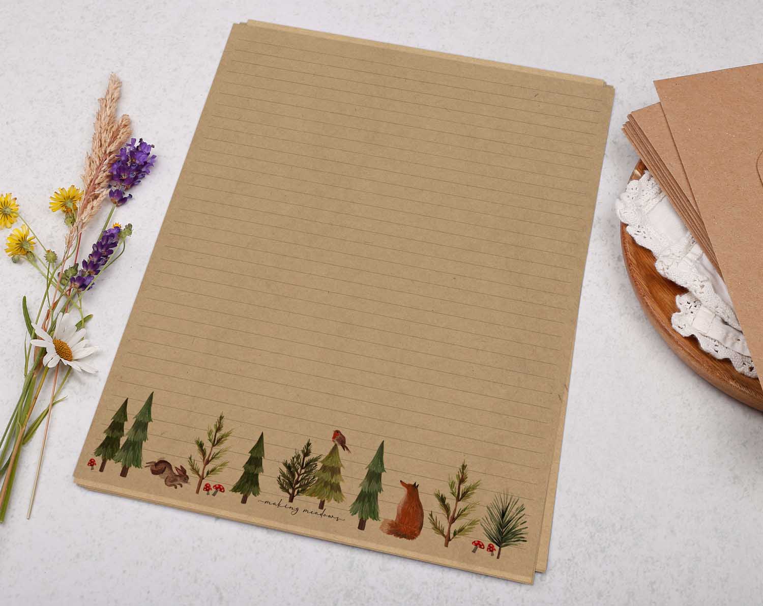 A4 kraft writing paper with woodland animals