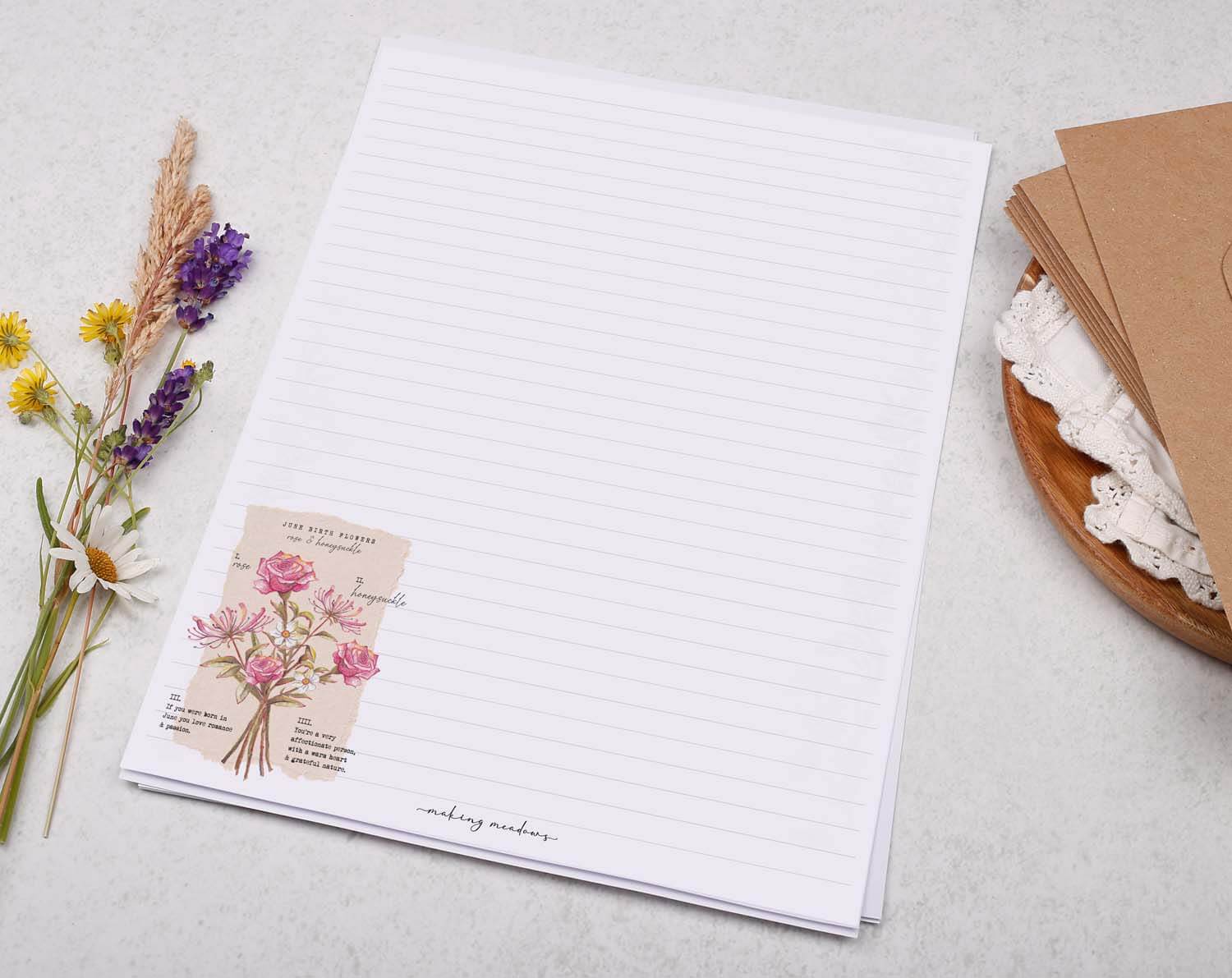 A4 Writing Paper With June Birth Flowers