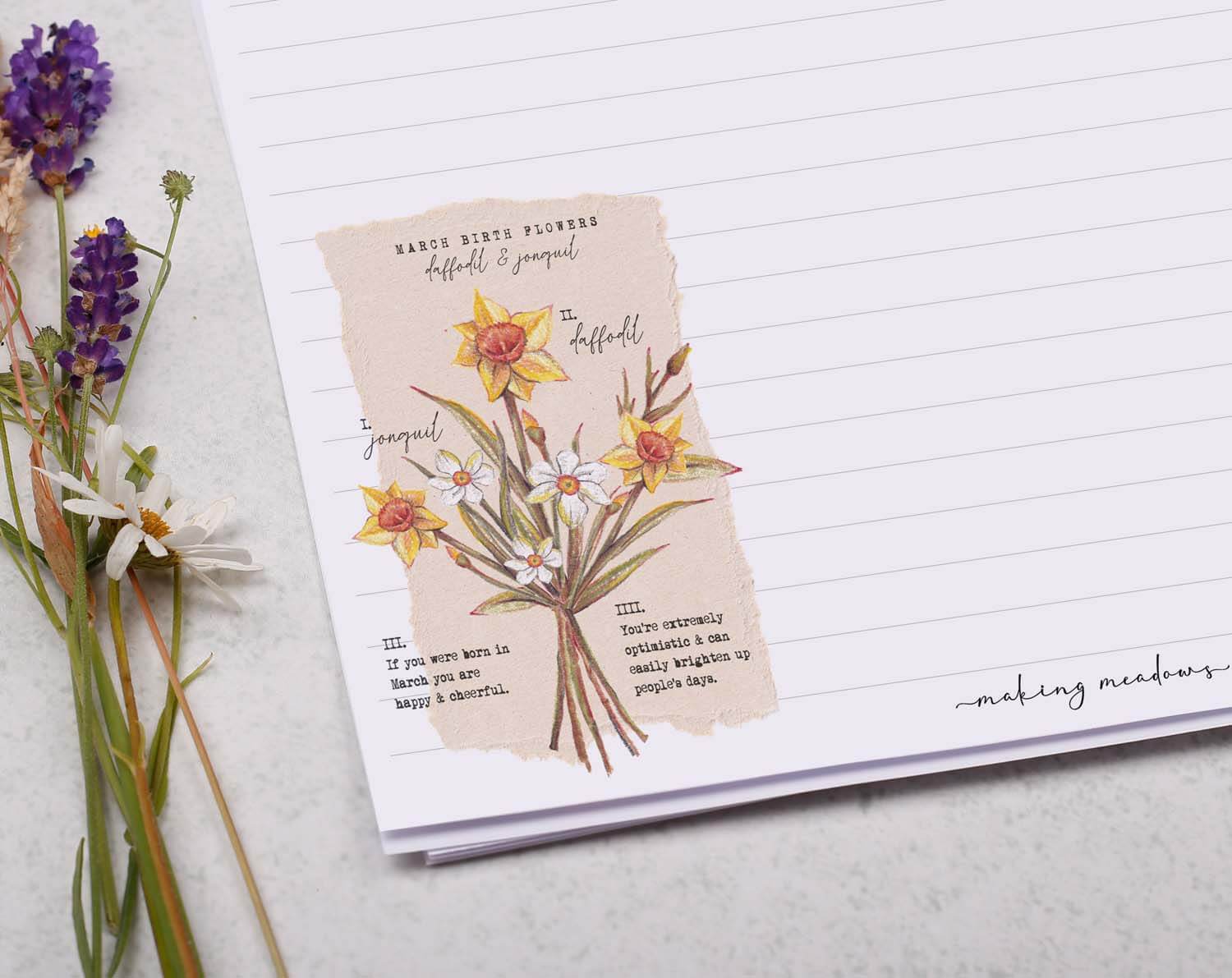 A4 Writing Paper With March Birth Flowers