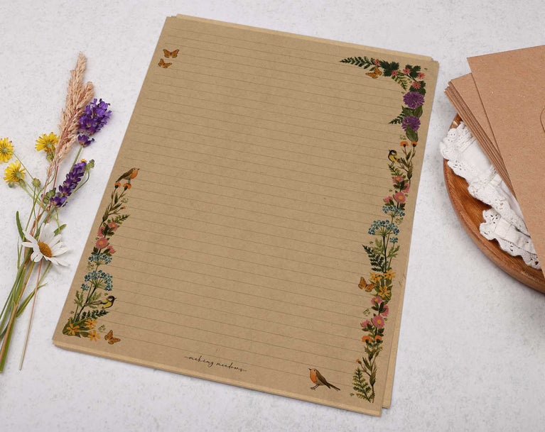 Luxury A4 kraft writing paper with meadow flower border – Making Meadows