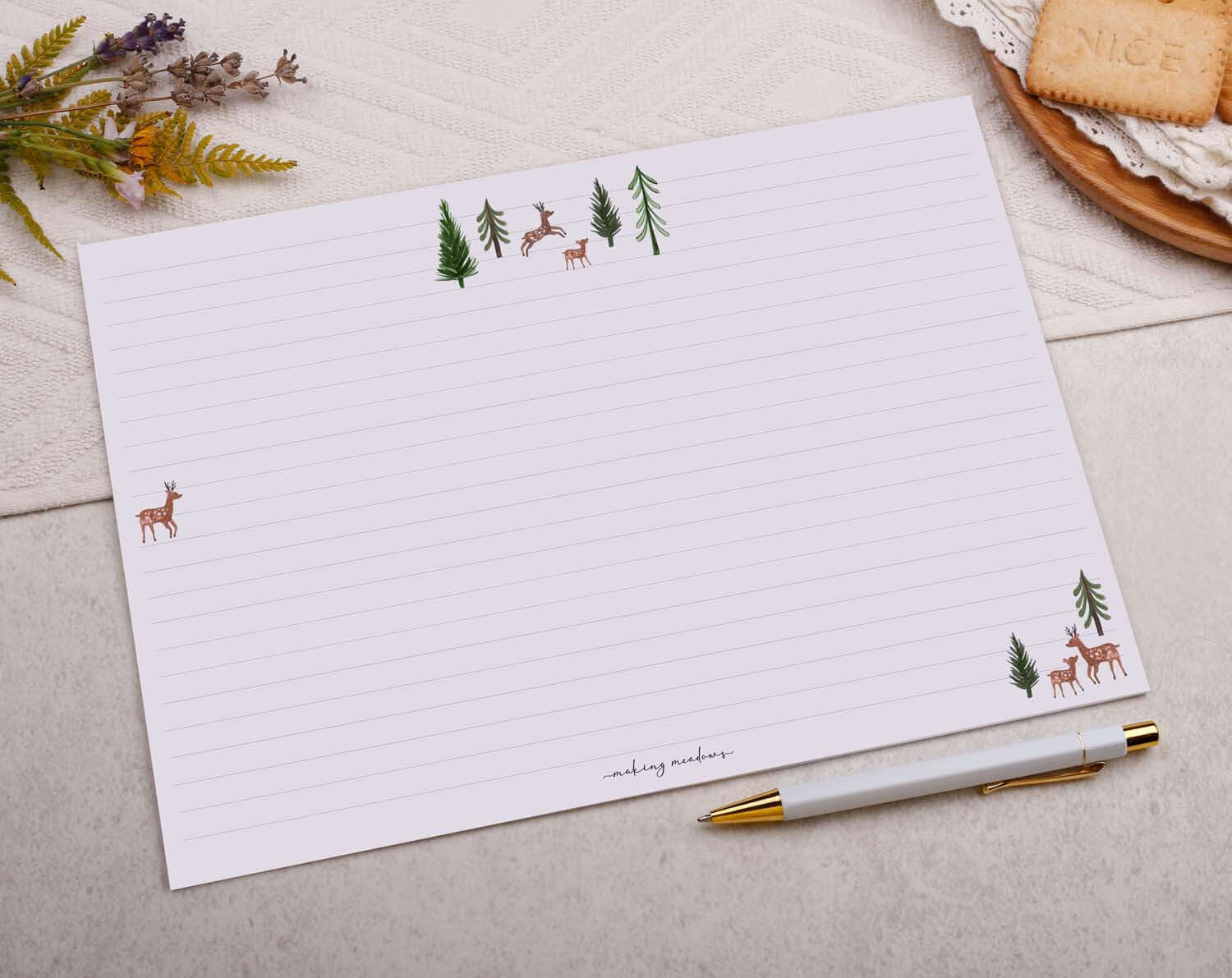 A4 origami writing paper with Christmas reindeer designed by Making Meadows