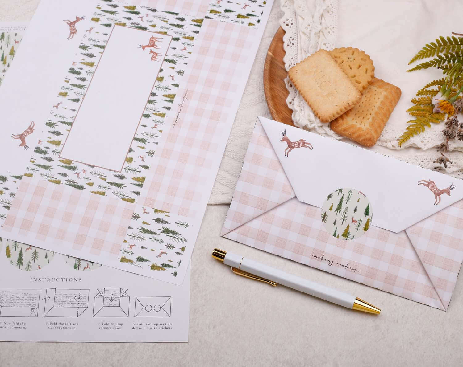A4 origami writing paper with Christmas reindeer designed by Making Meadows